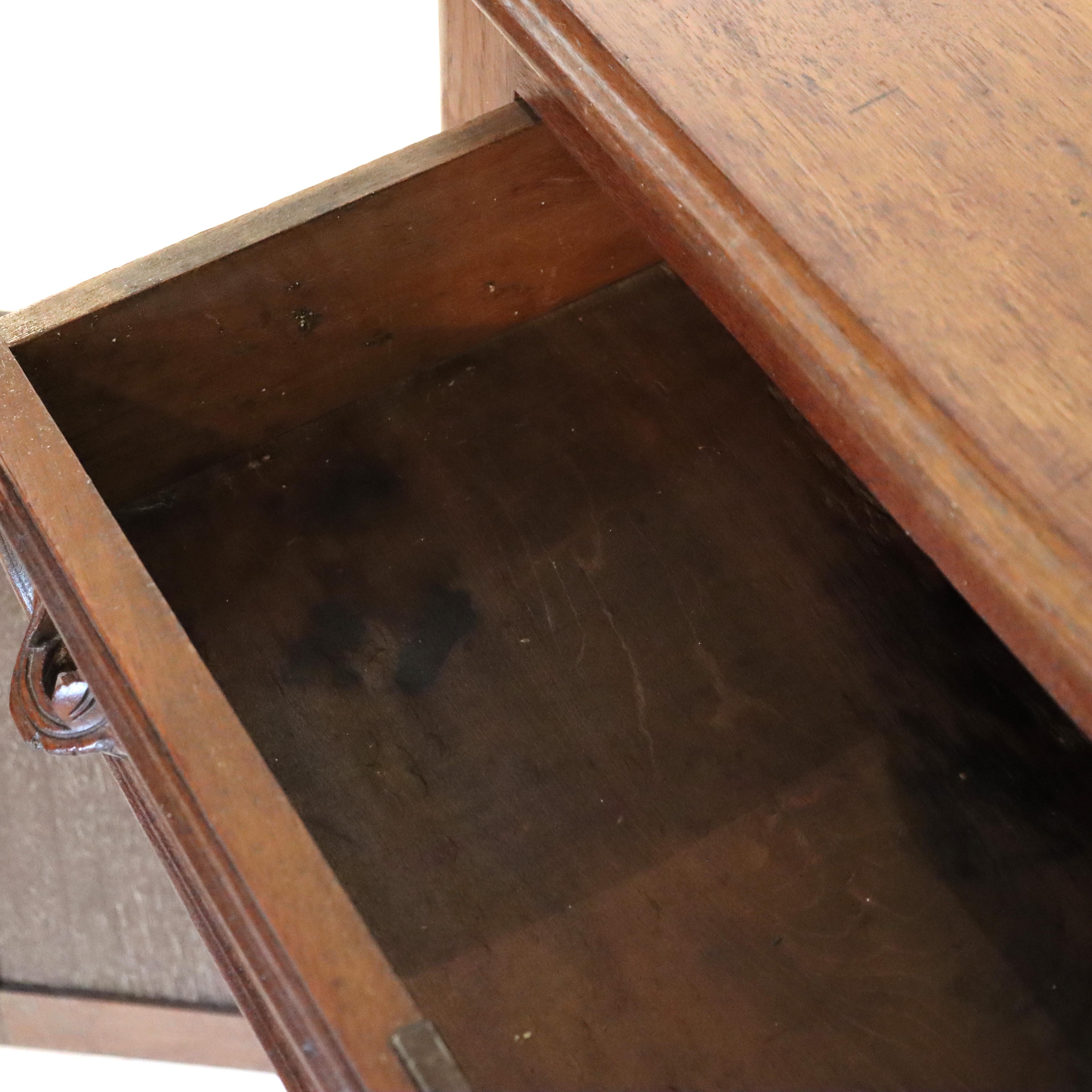 Antique Victorian Walnut Washstand with Backsplash & Carved Pulls C1900 In Good Condition For Sale In Big Flats, NY