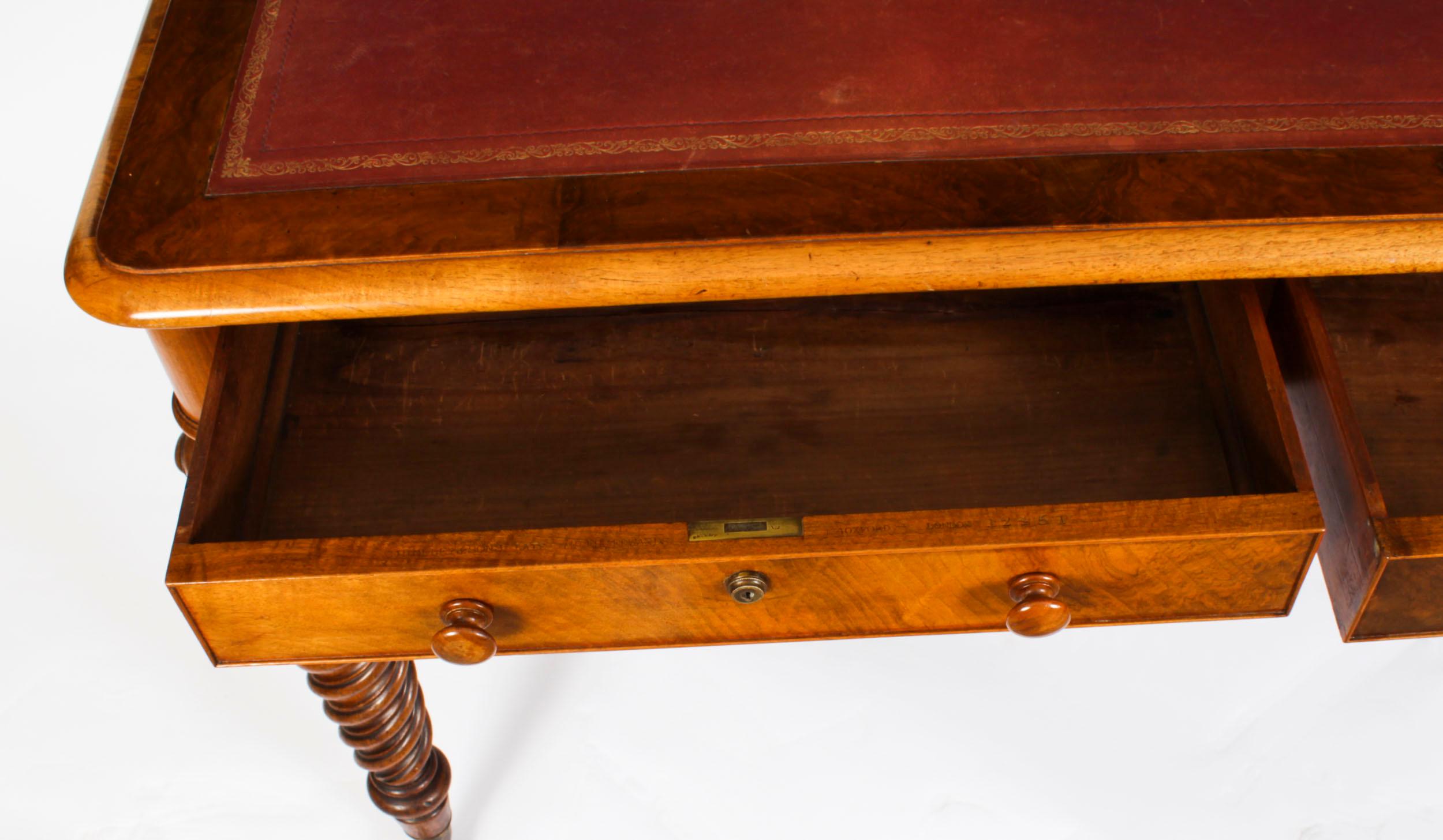 Antique Victorian Walnut Writing Table Desk Hindley & Sons 19th Century For Sale 7