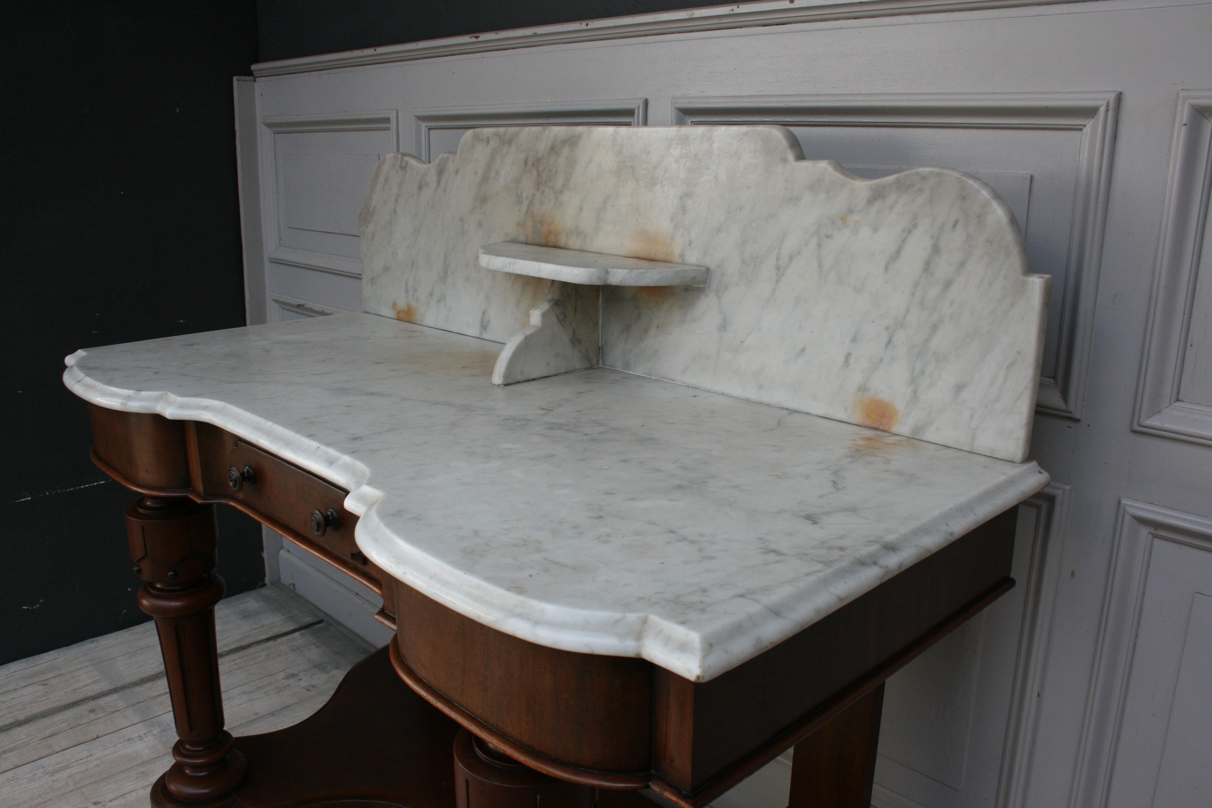 Antique Victorian Washstand, Mahogany and White Marble, 19th Century 4