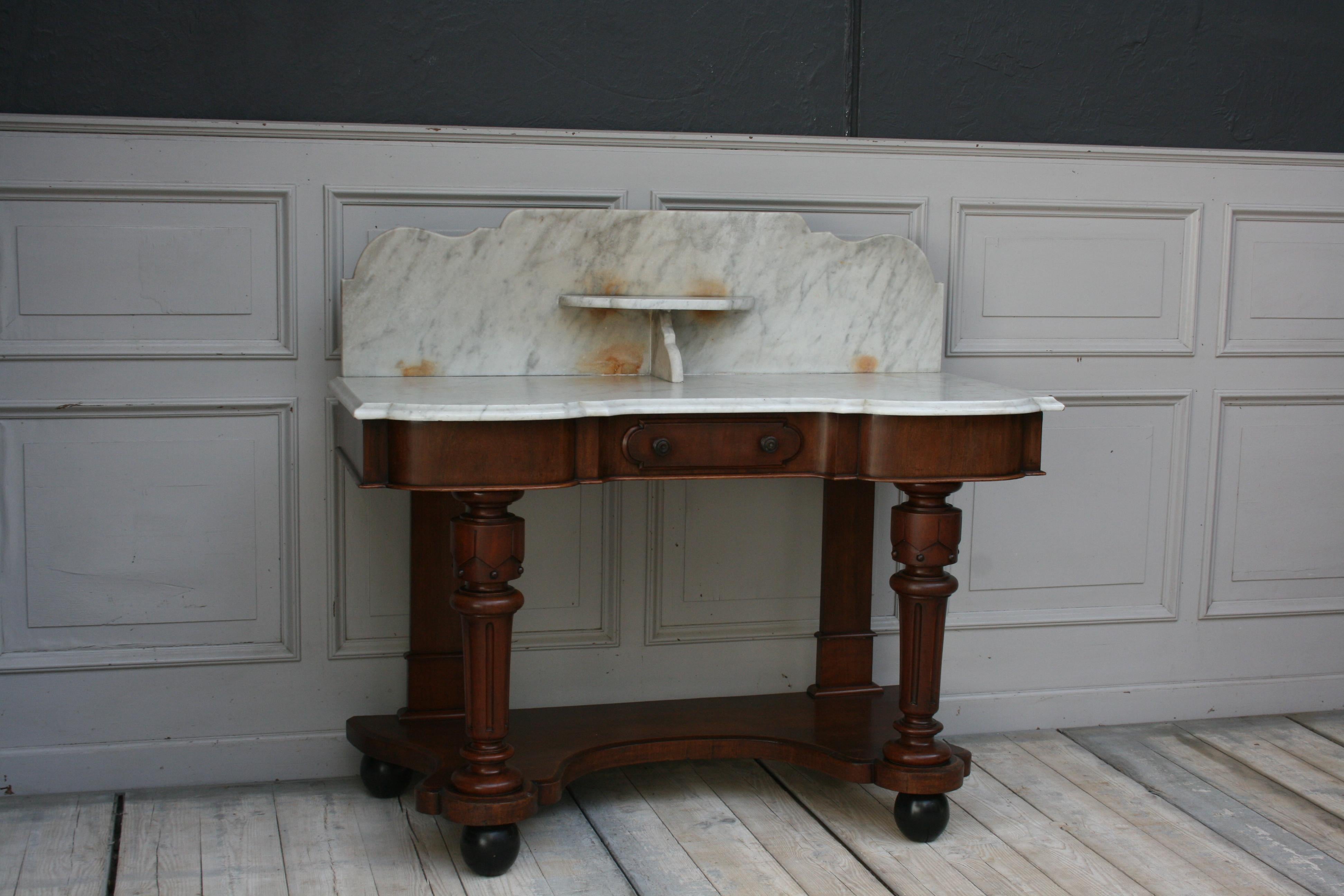 Antique Victorian Washstand, Mahogany and White Marble, 19th Century 6