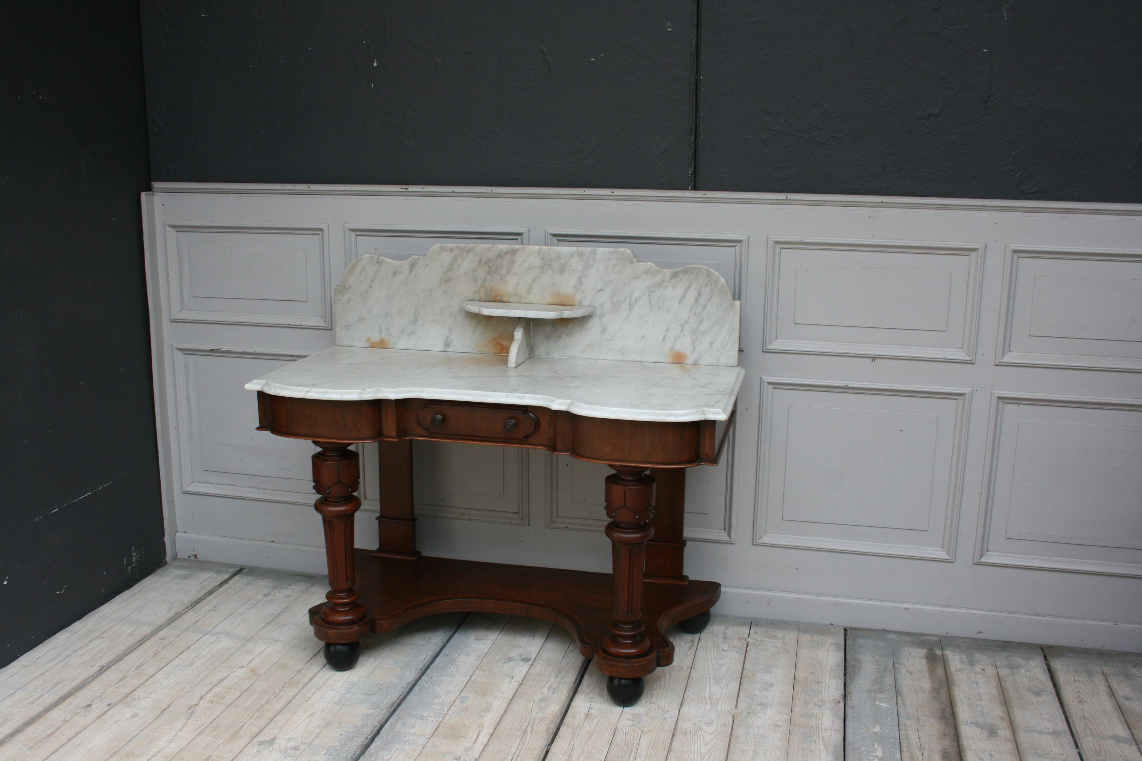 Antique Victorian Washstand, Mahogany and White Marble, 19th Century 8