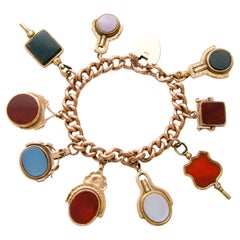 Antique Gemstone Watch Key Fob Curb Chain Charm Bracelet