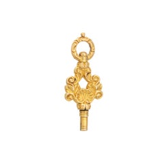 Antique Victorian Watch Key Fob 18k Yellow Gold Chased Shell Winder Pendant