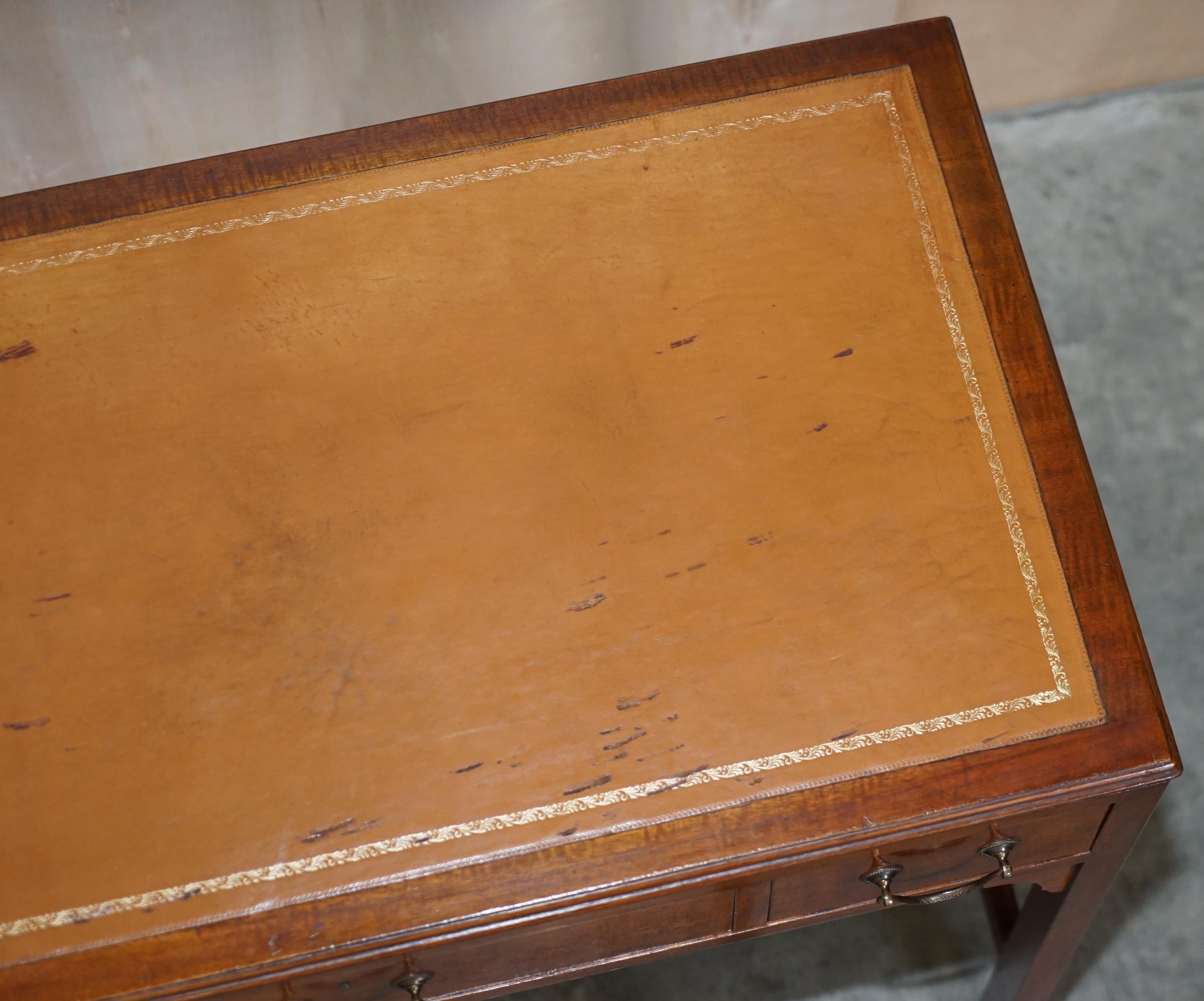 Antique Victorian Watchmakers Desk Georgian Taste Hardwood & Brown Leather For Sale 2