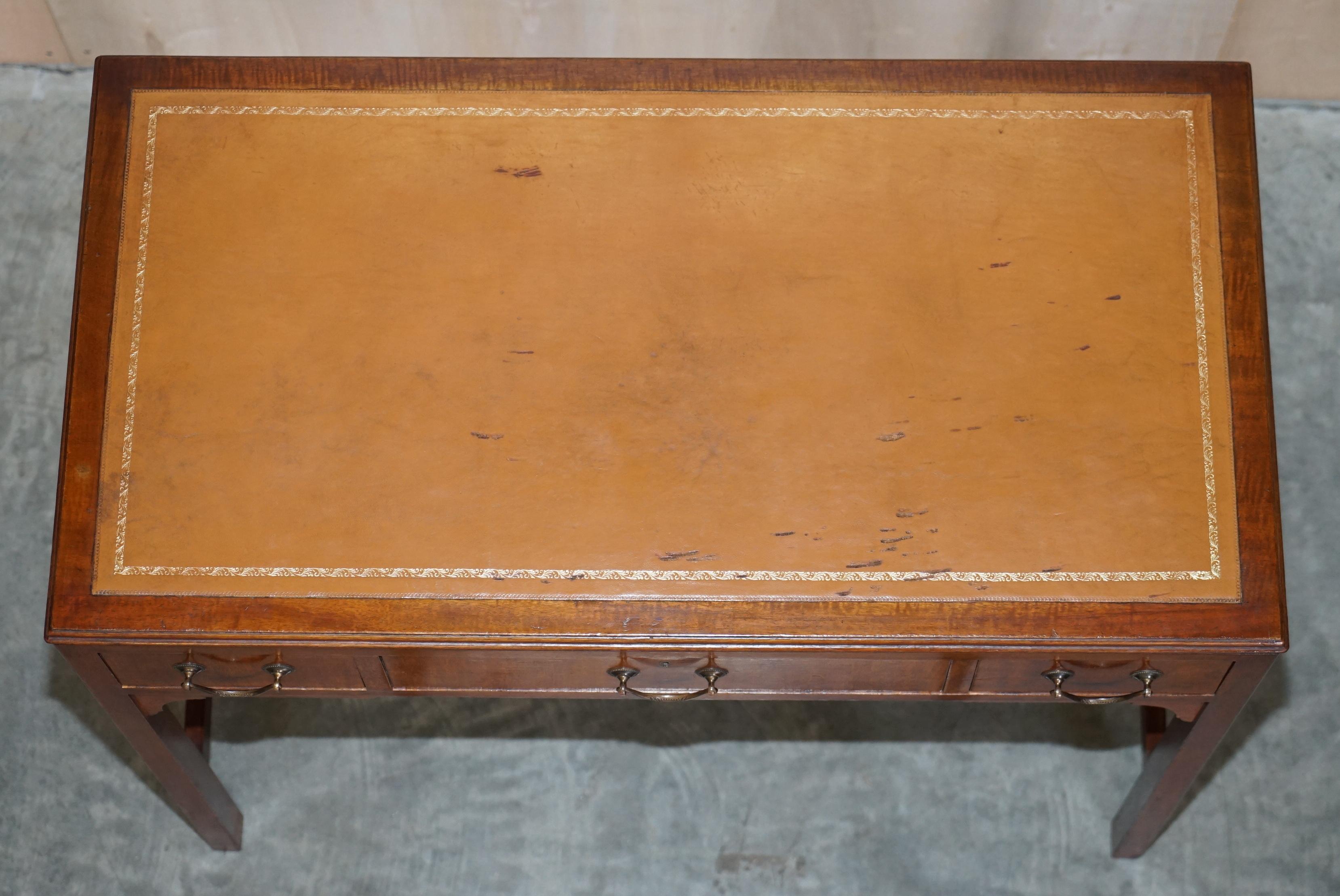 Hand-Crafted Antique Victorian Watchmakers Desk Georgian Taste Hardwood & Brown Leather For Sale