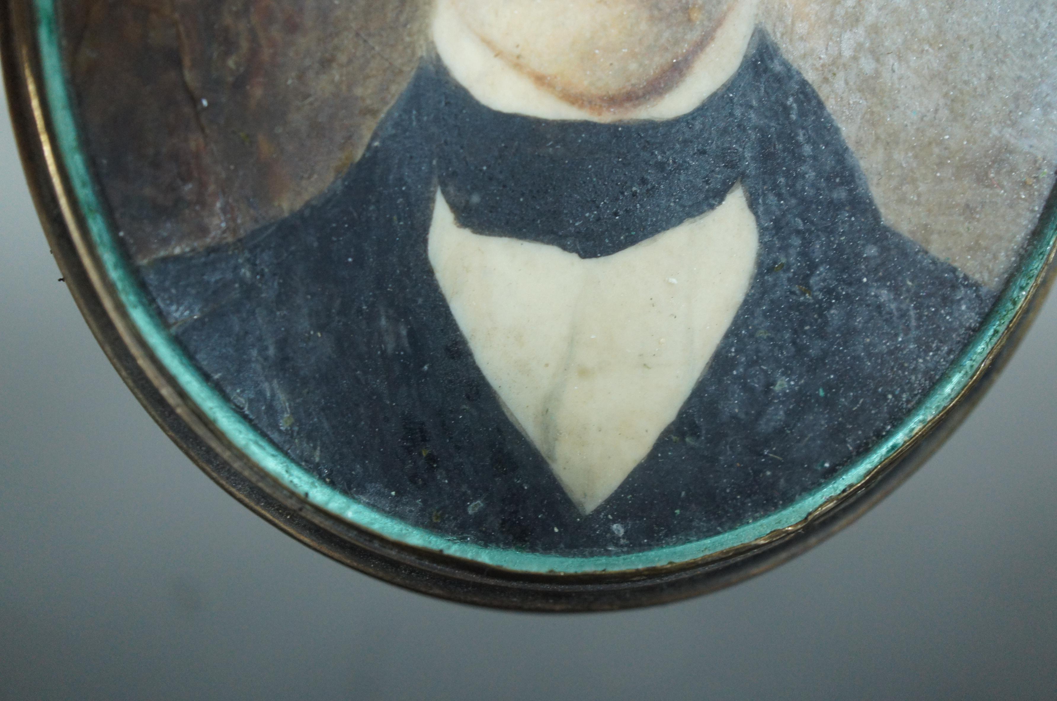 Antique Victorian Watercolor Portrait Painting & Hair Locket Mourning Jewelry 3