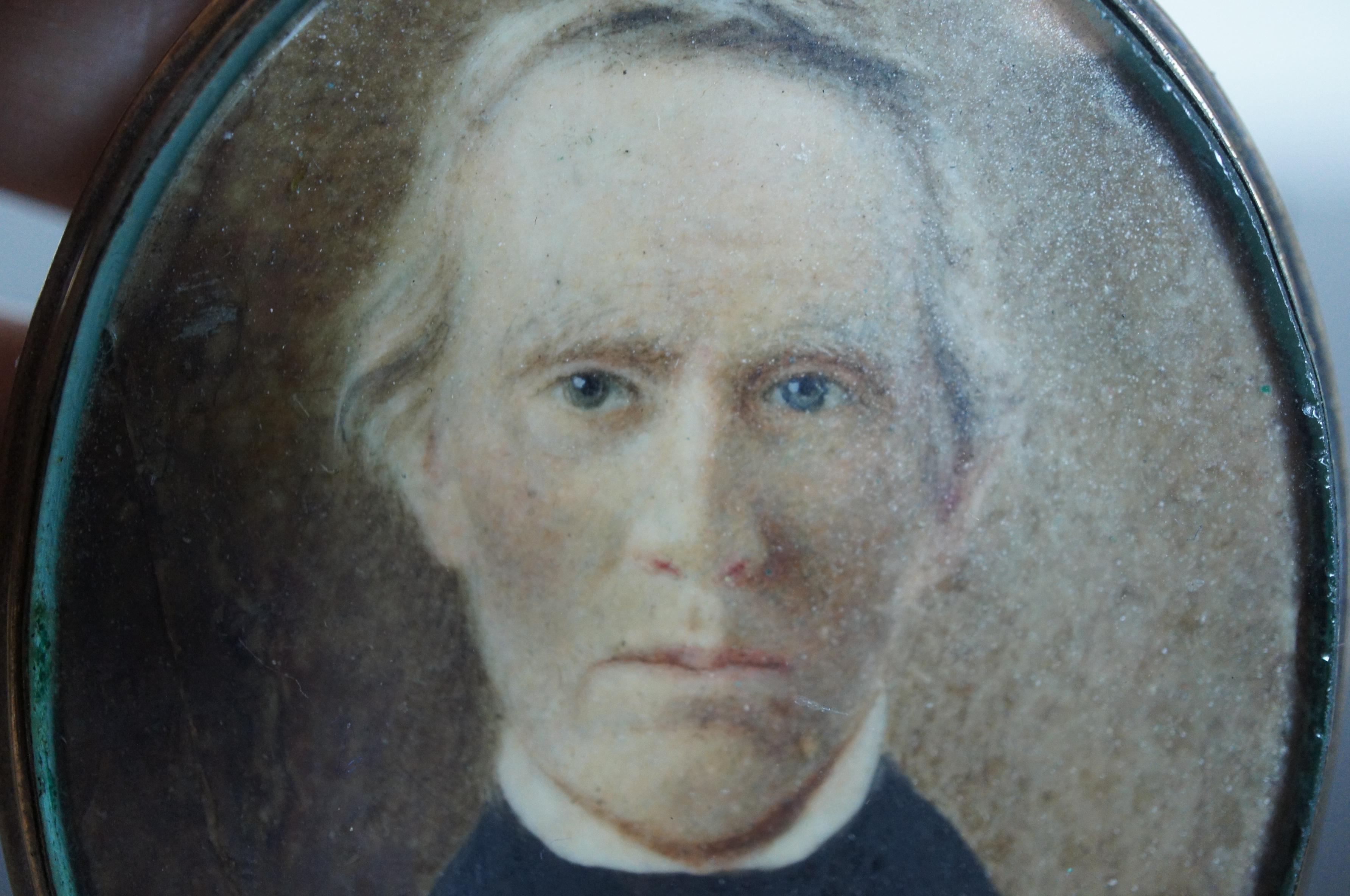 Antique Victorian Watercolor Portrait Painting & Hair Locket Mourning Jewelry 4