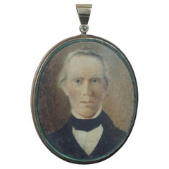 Antiguo retrato victoriano en acuarela y relicario para el pelo Joyas de luto