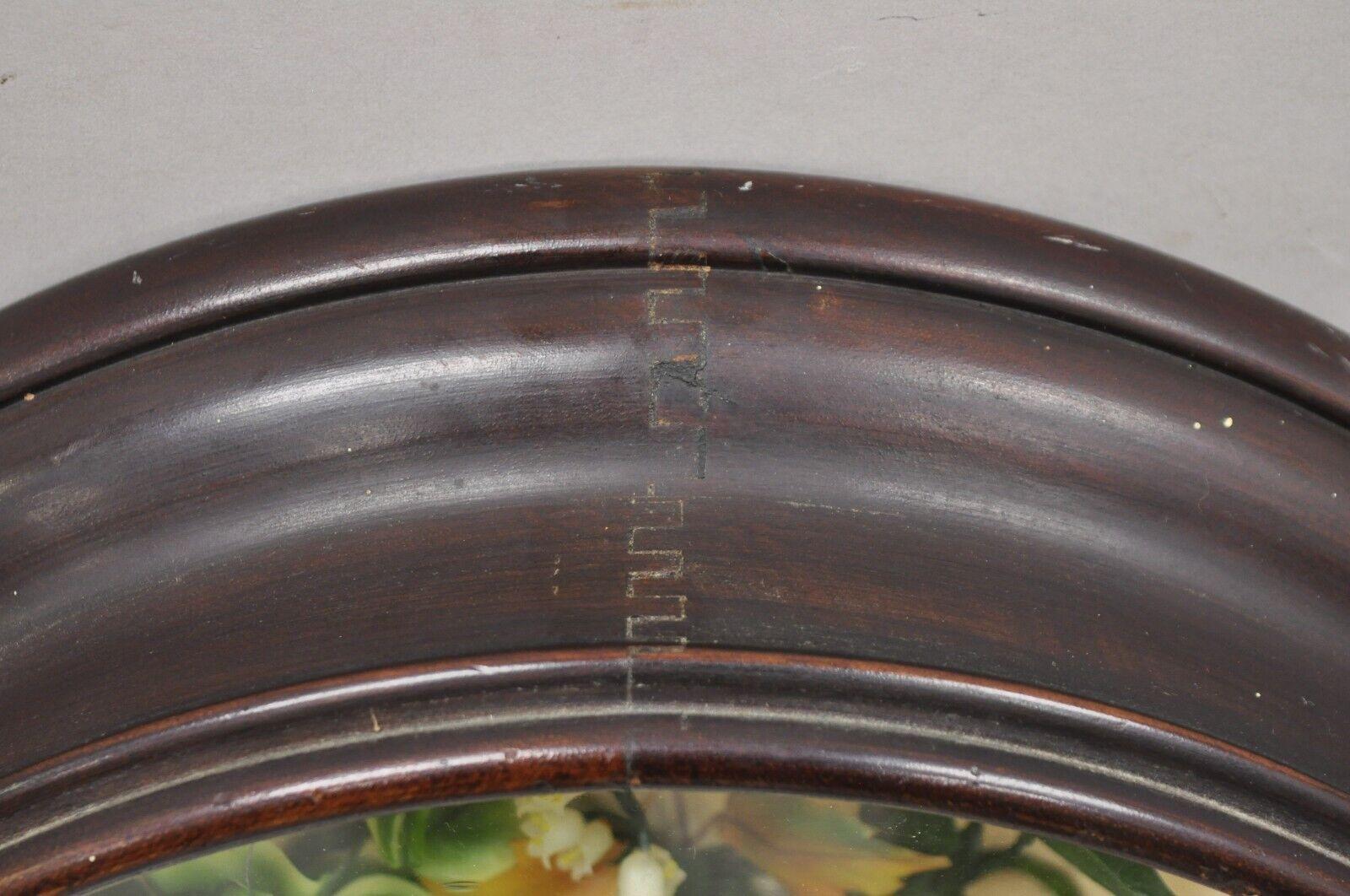 19th Century Antique Victorian Wax Floral Mourning Wreath Oval Mahogany Shadow Box Oddity For Sale