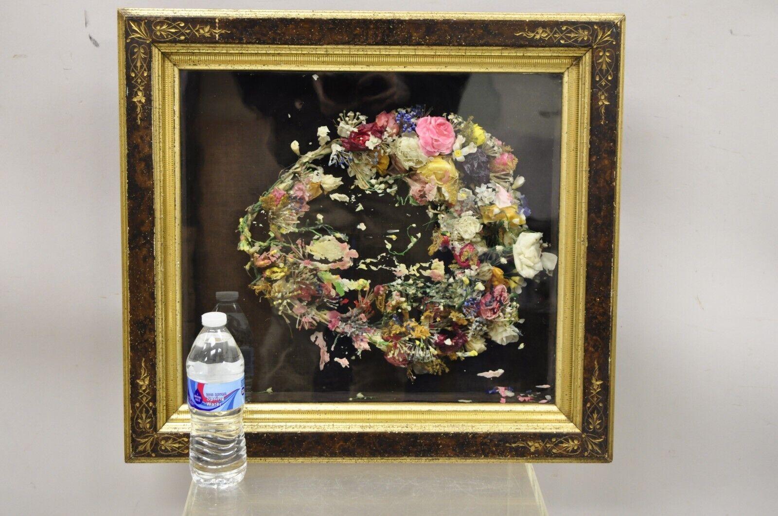 Antique Victorian Wax Flower Floral Mourning Wreath Shadow Box Frame Oddity For Sale 3