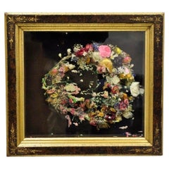 Antique Victorian Wax Flower Floral Mourning Wreath Shadow Box Wall Frame Oddity