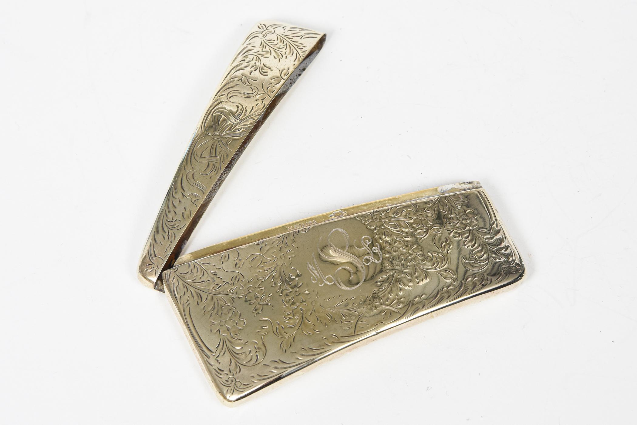 Antiker viktorianischer Webster-Kartenhalter mit geblümter Schleife aus Sterlingsilber (amerikanisch) im Angebot