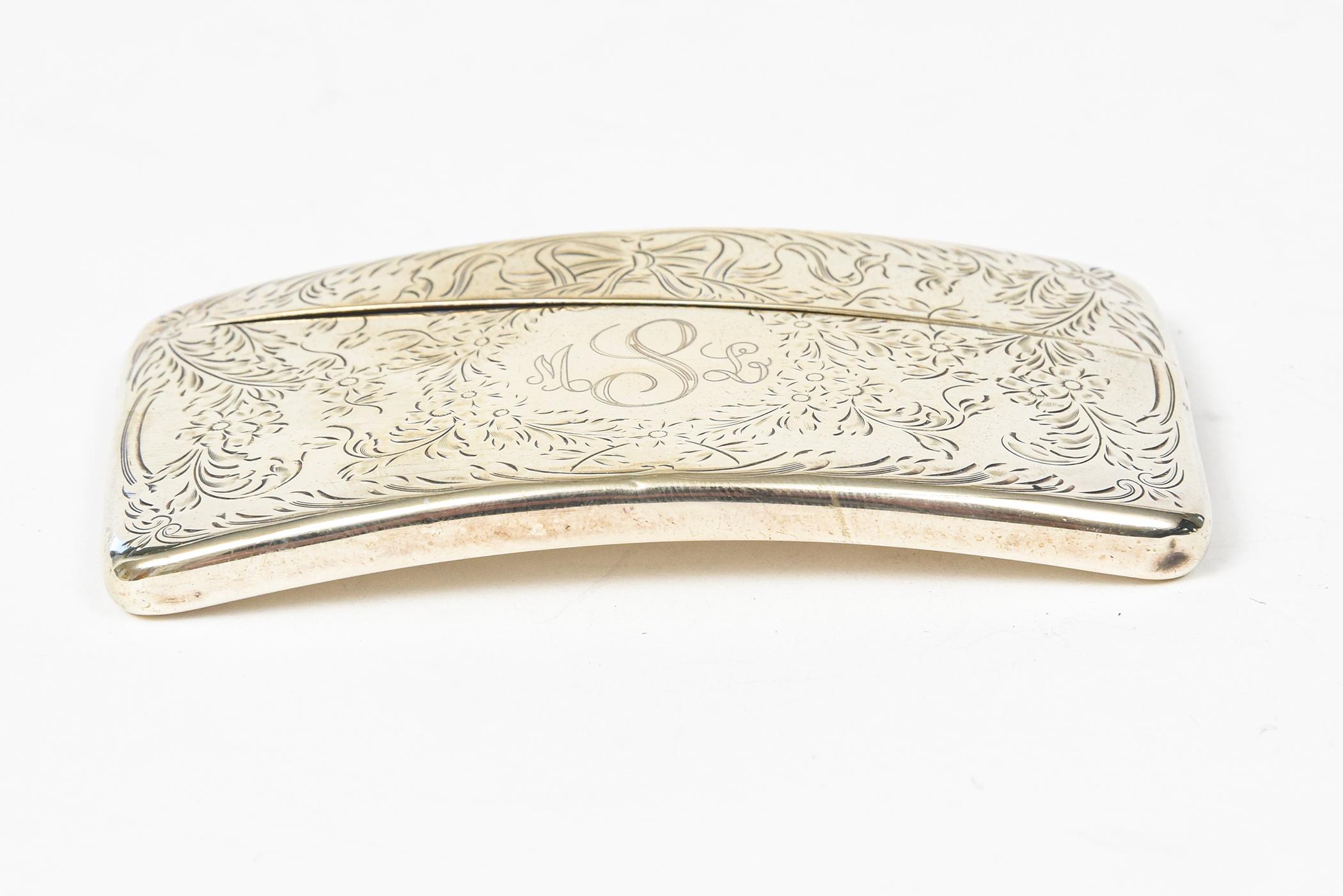 Antique Victorian Webster Floral Bow Sterling Silver Calling Card Holder In Good Condition For Sale In Miami Beach, FL