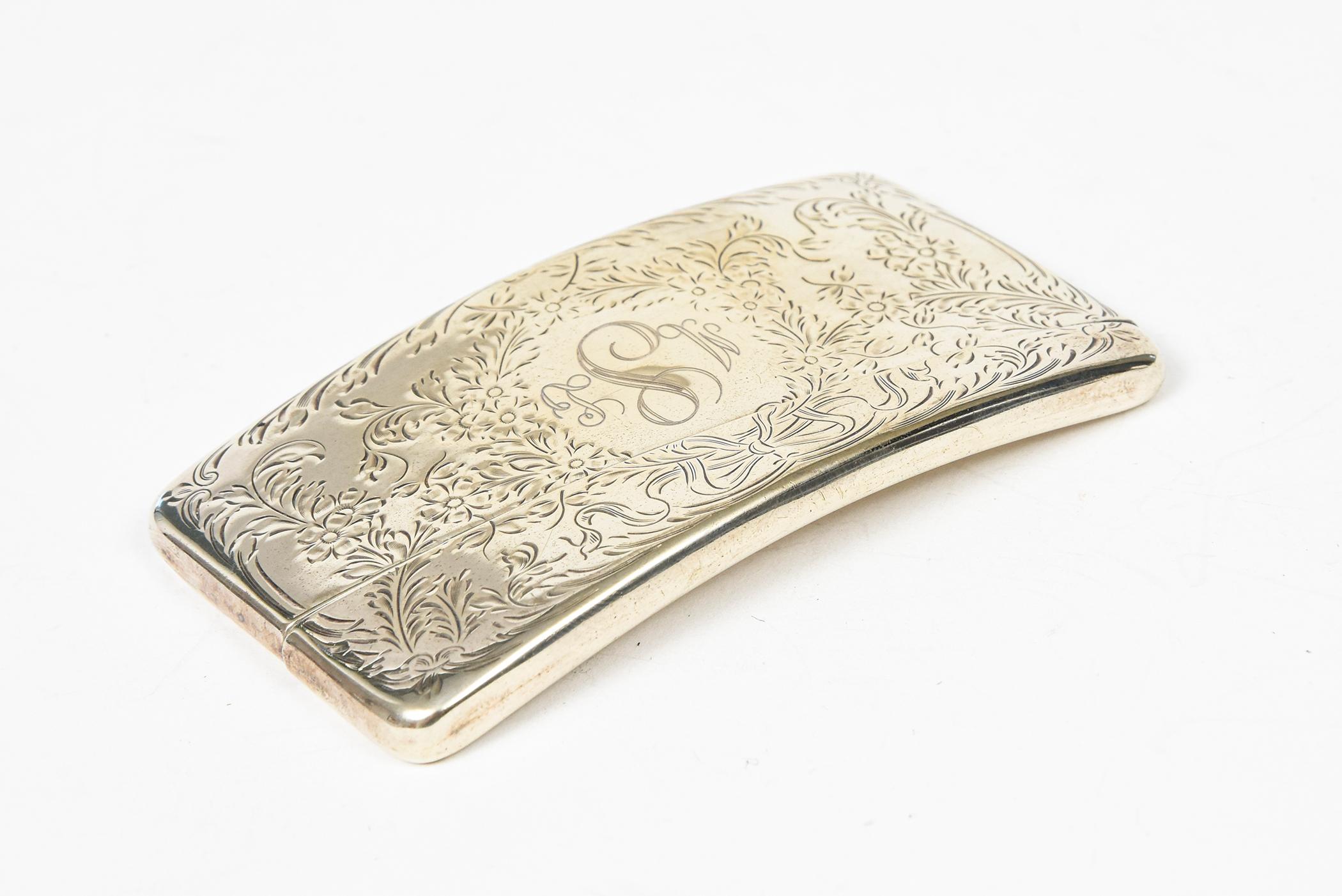 20th Century Antique Victorian Webster Floral Bow Sterling Silver Calling Card Holder For Sale