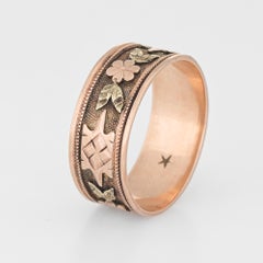 Antique Victorian Wedding Band Flower Pattern 10 Karat Rose Gold Vintage Fine