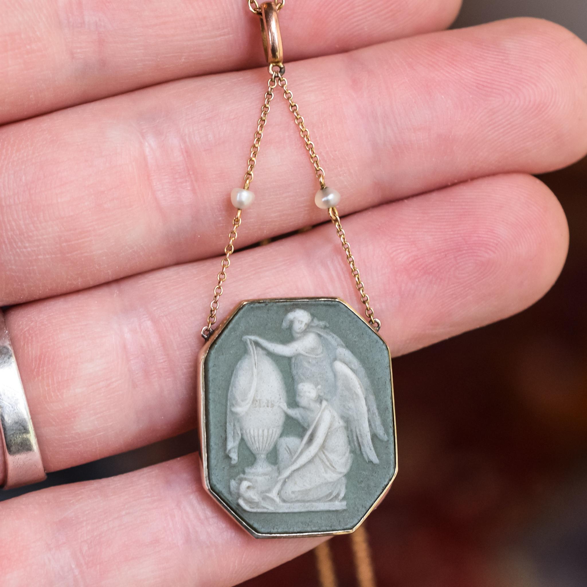 Women's Antique Victorian Wedgwood Cameo Mourning Necklace
