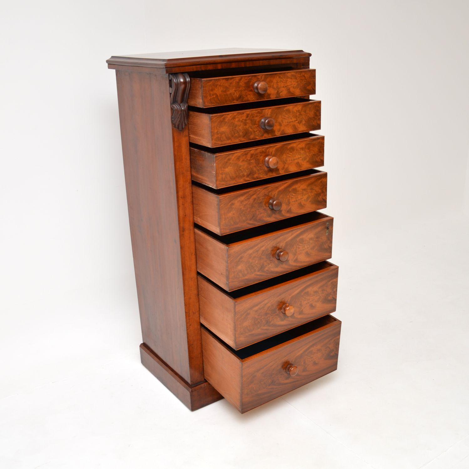 Mid-19th Century Antique Victorian Wellington Chest of Drawers For Sale