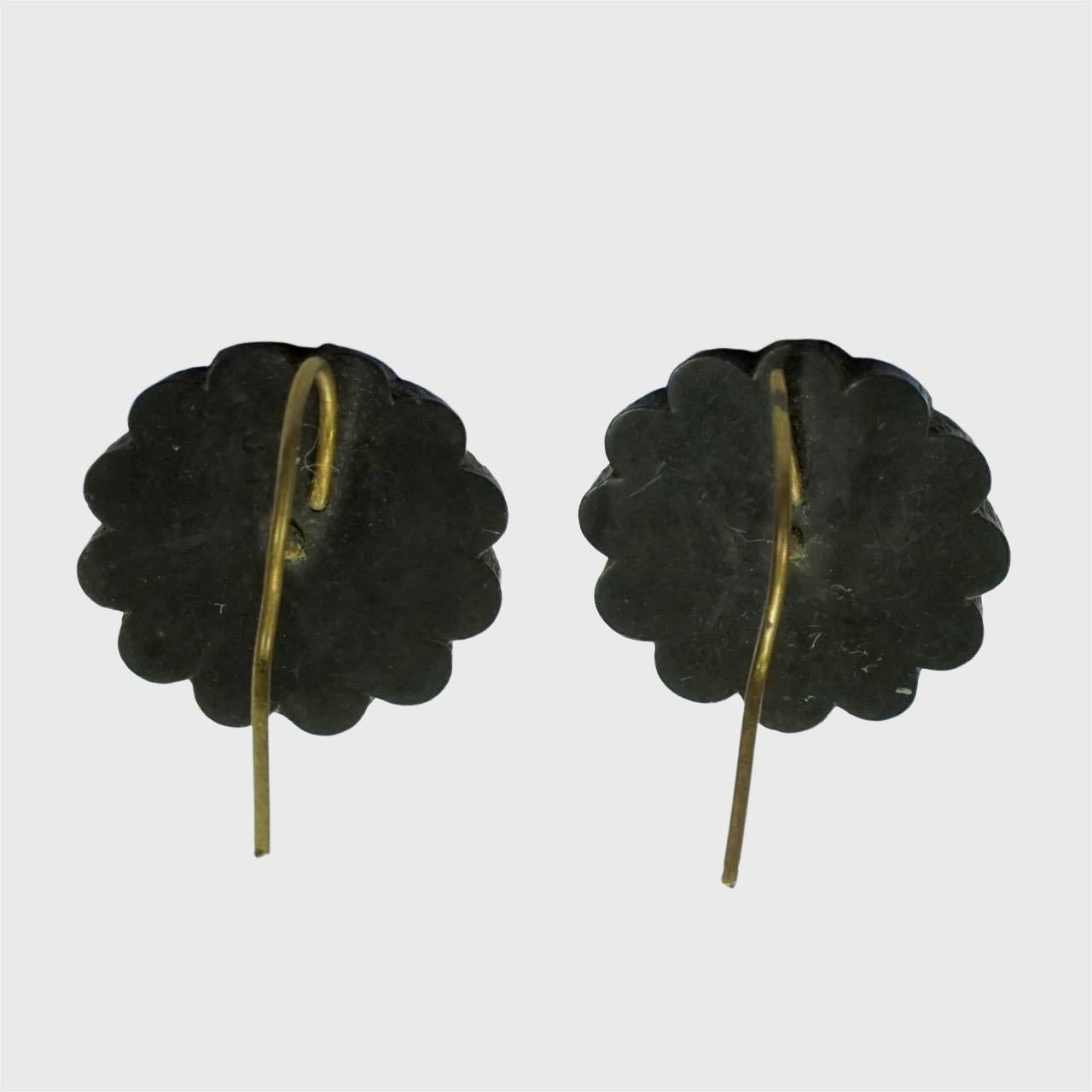 Antique Victorian Whitby Jet and Black Glass Earrings with Gold Tone Hooks For Sale 2