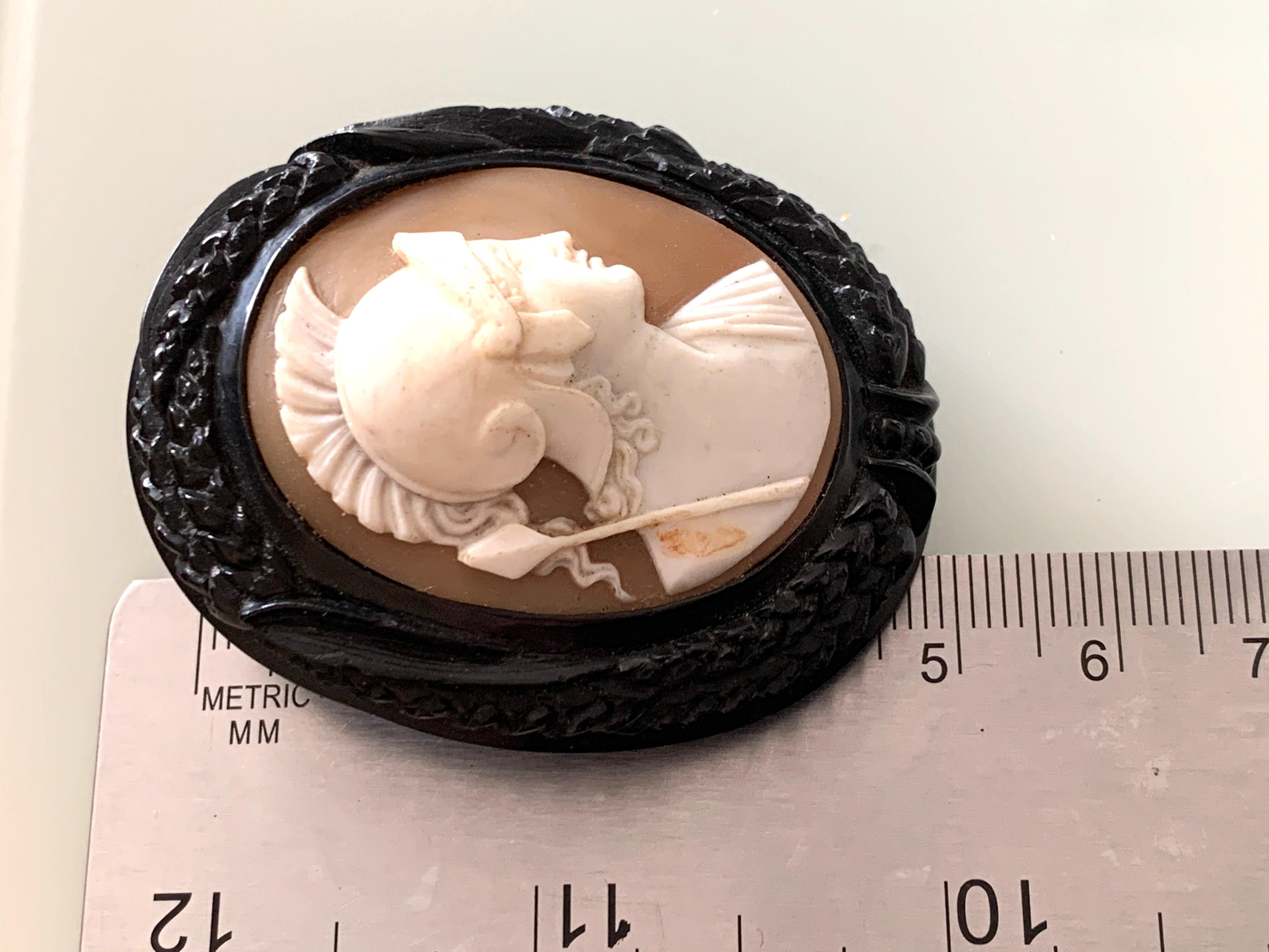 Antique Victorian Whitby Jet and Cameo Mourning brooch For Sale 1