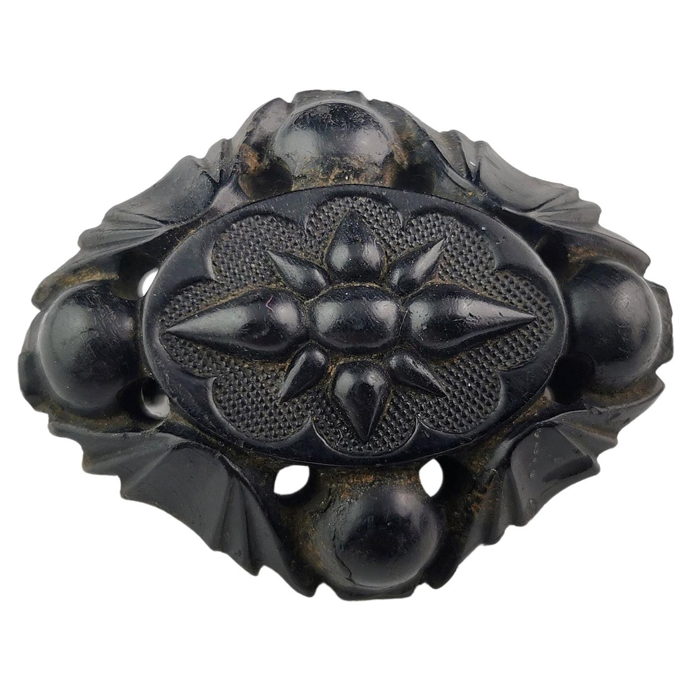 Antique Victorian Whitby Jet brooch 