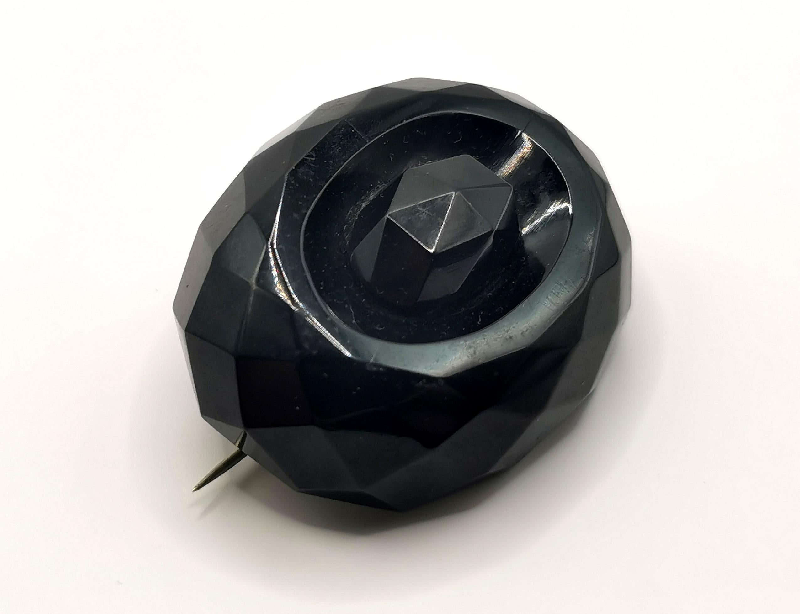 Women's Antique Victorian Whitby Jet brooch, oval faceted