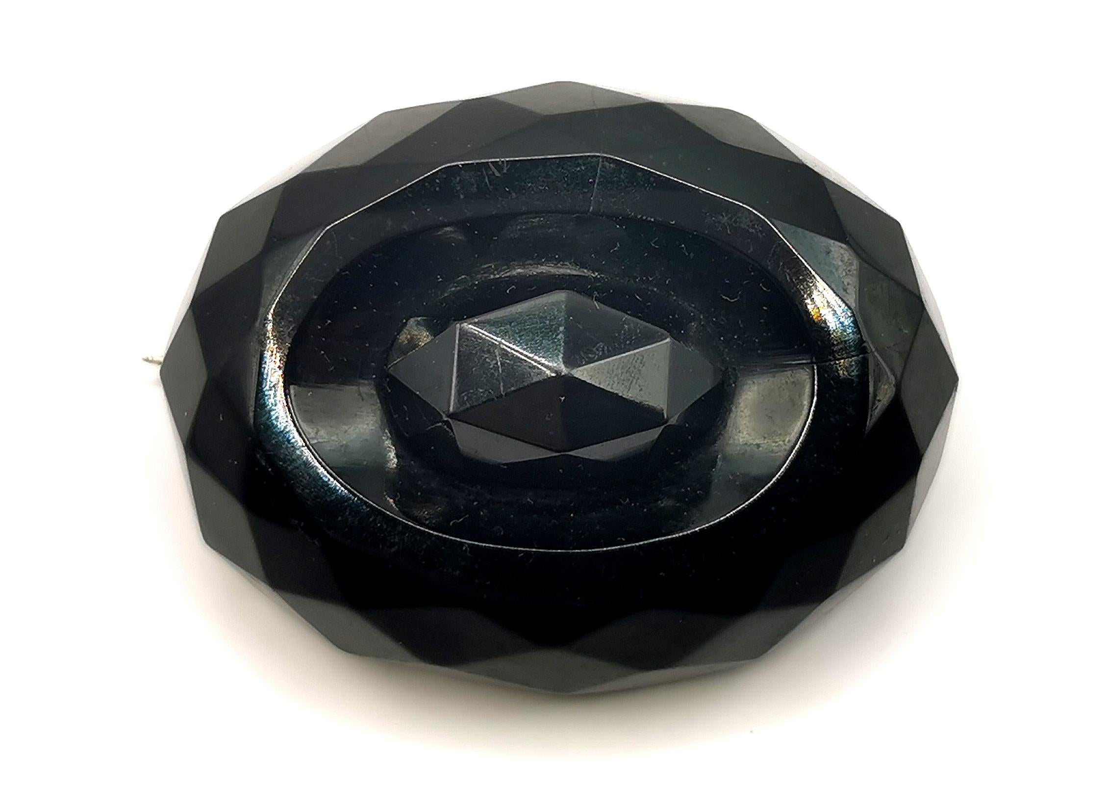 Antique Victorian Whitby Jet brooch, oval faceted  2