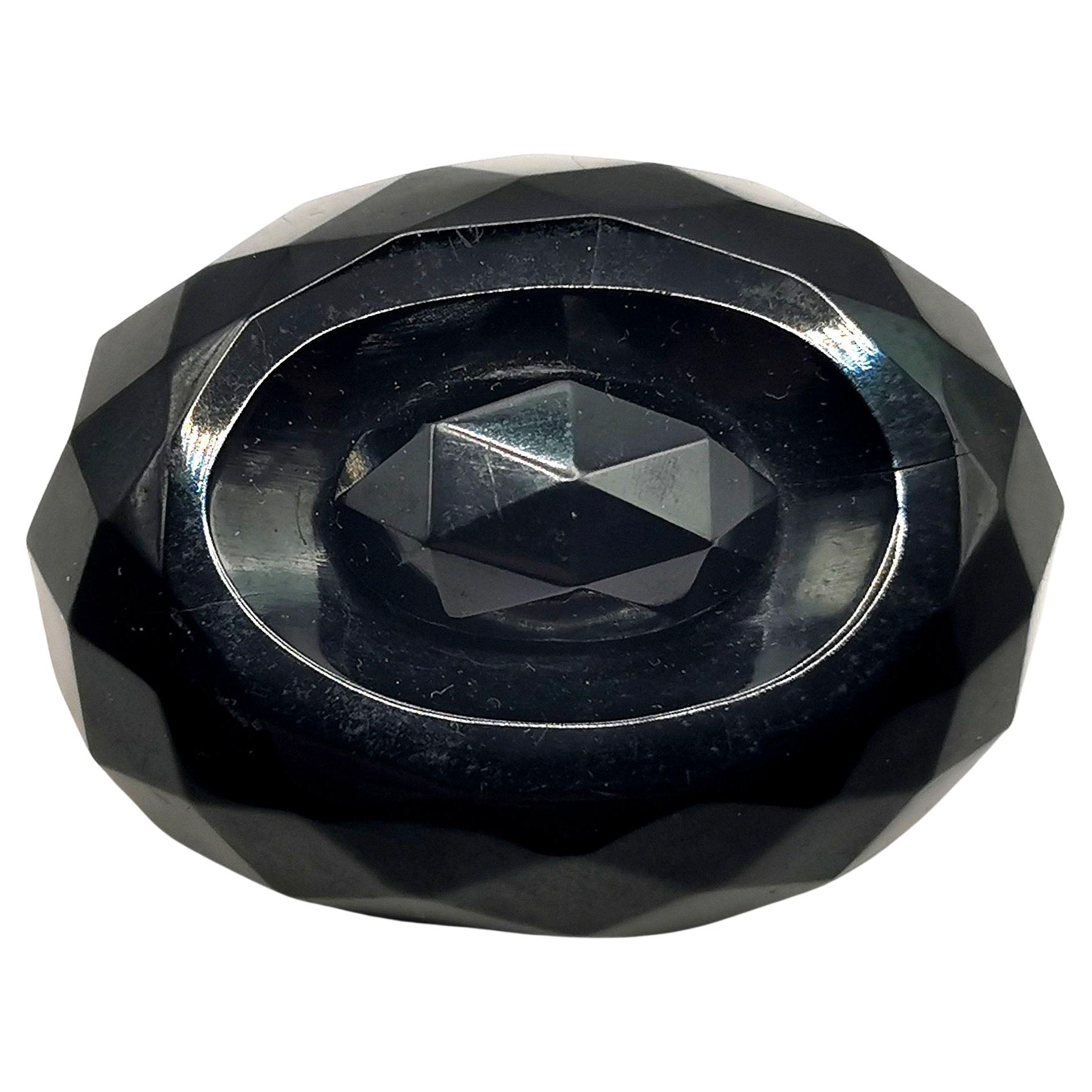 Antique Victorian Whitby Jet brooch, oval faceted 