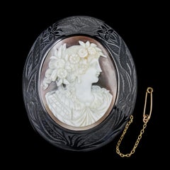 Antique Victorian Whitby Jet Cameo Brooch, circa 1860