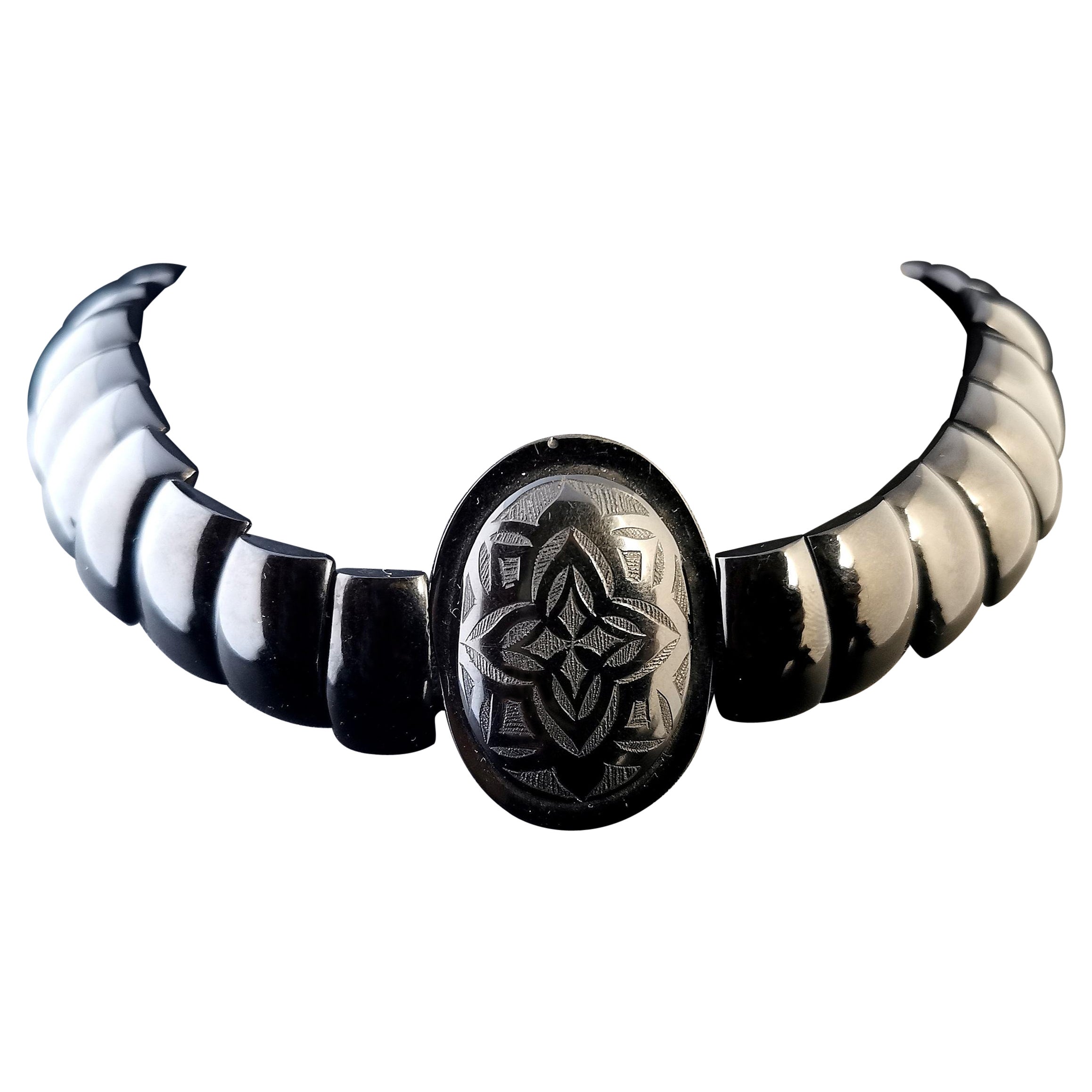 Antique Victorian Whitby Jet Choker Necklace