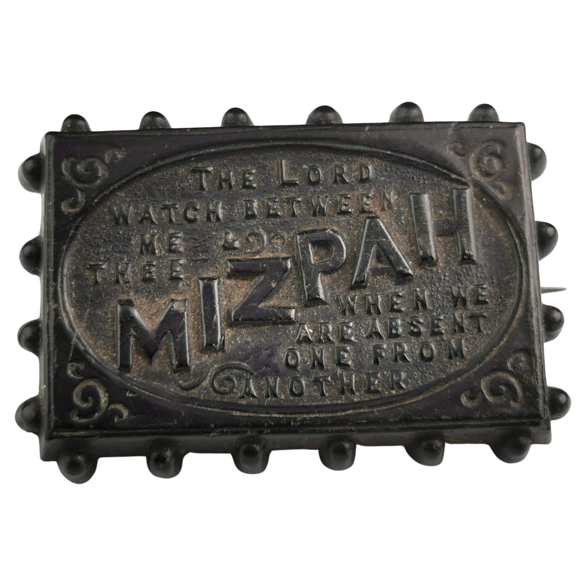 Antique Victorian Whitby Jet Mizpah brooch