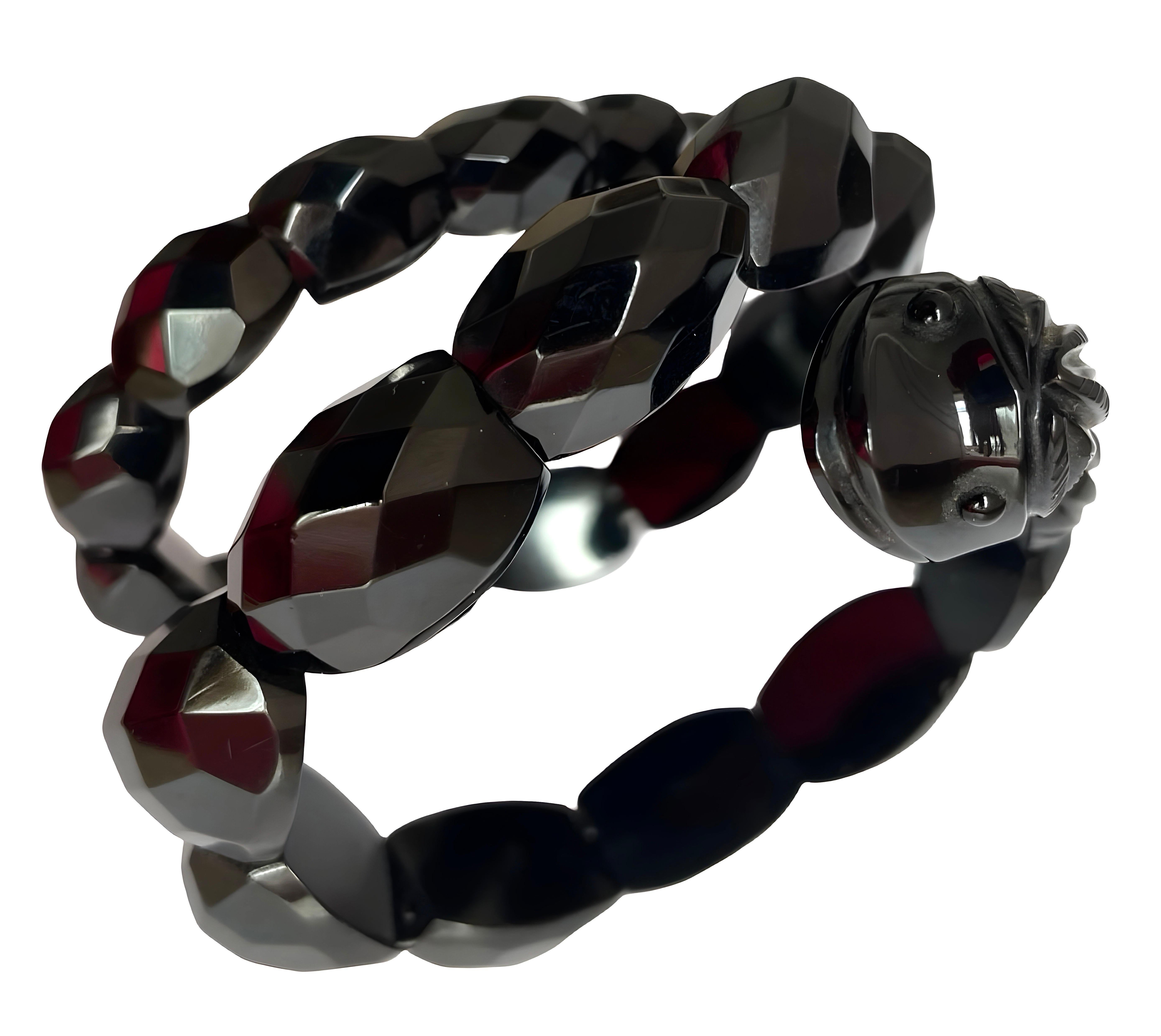 Antiguo brazalete victoriano Whitby Jet serpiente, cuentas facetadas, coleccionable Luto en venta 6