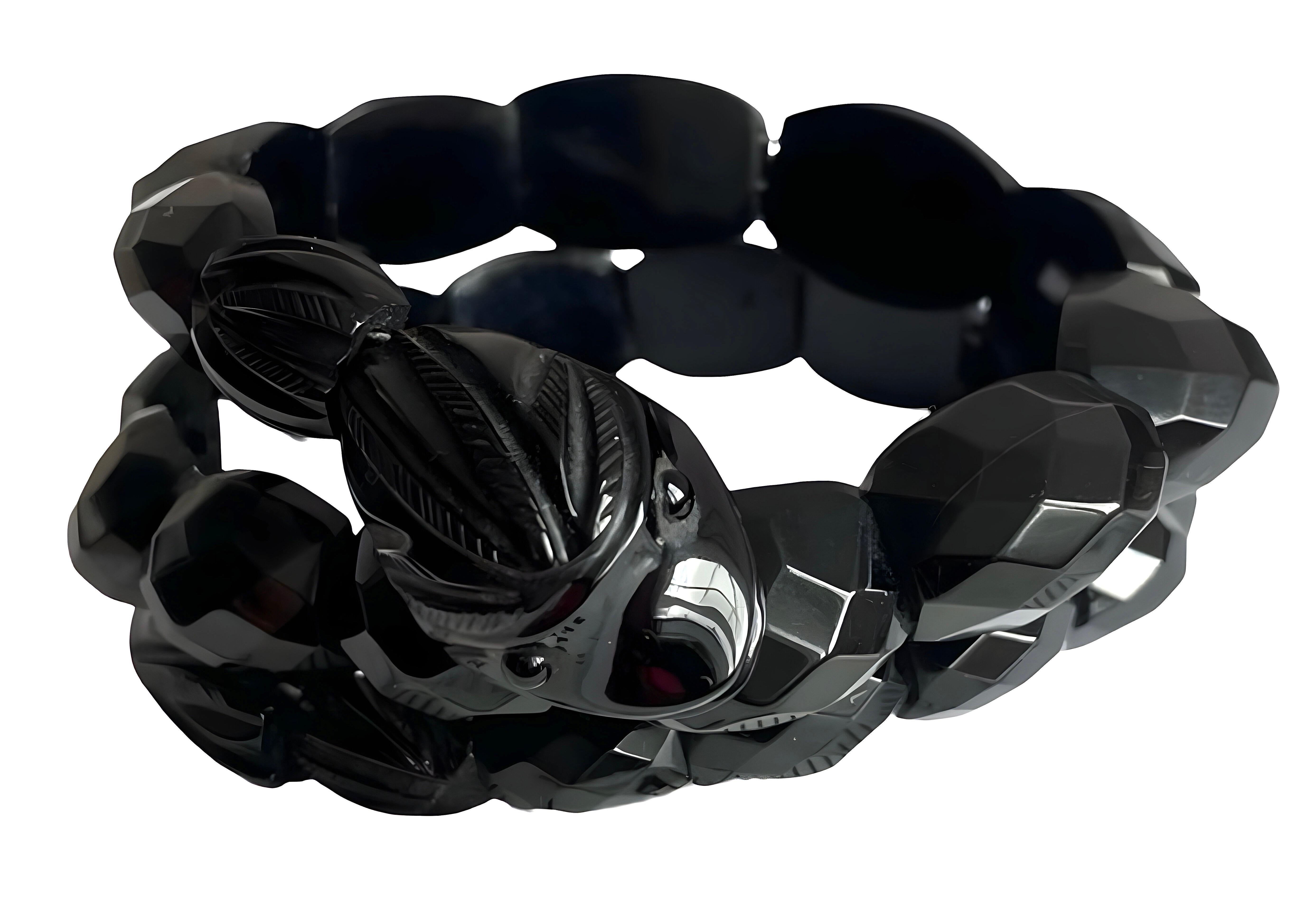 Antiguo brazalete victoriano Whitby Jet serpiente, cuentas facetadas, coleccionable Luto Victoriano en venta