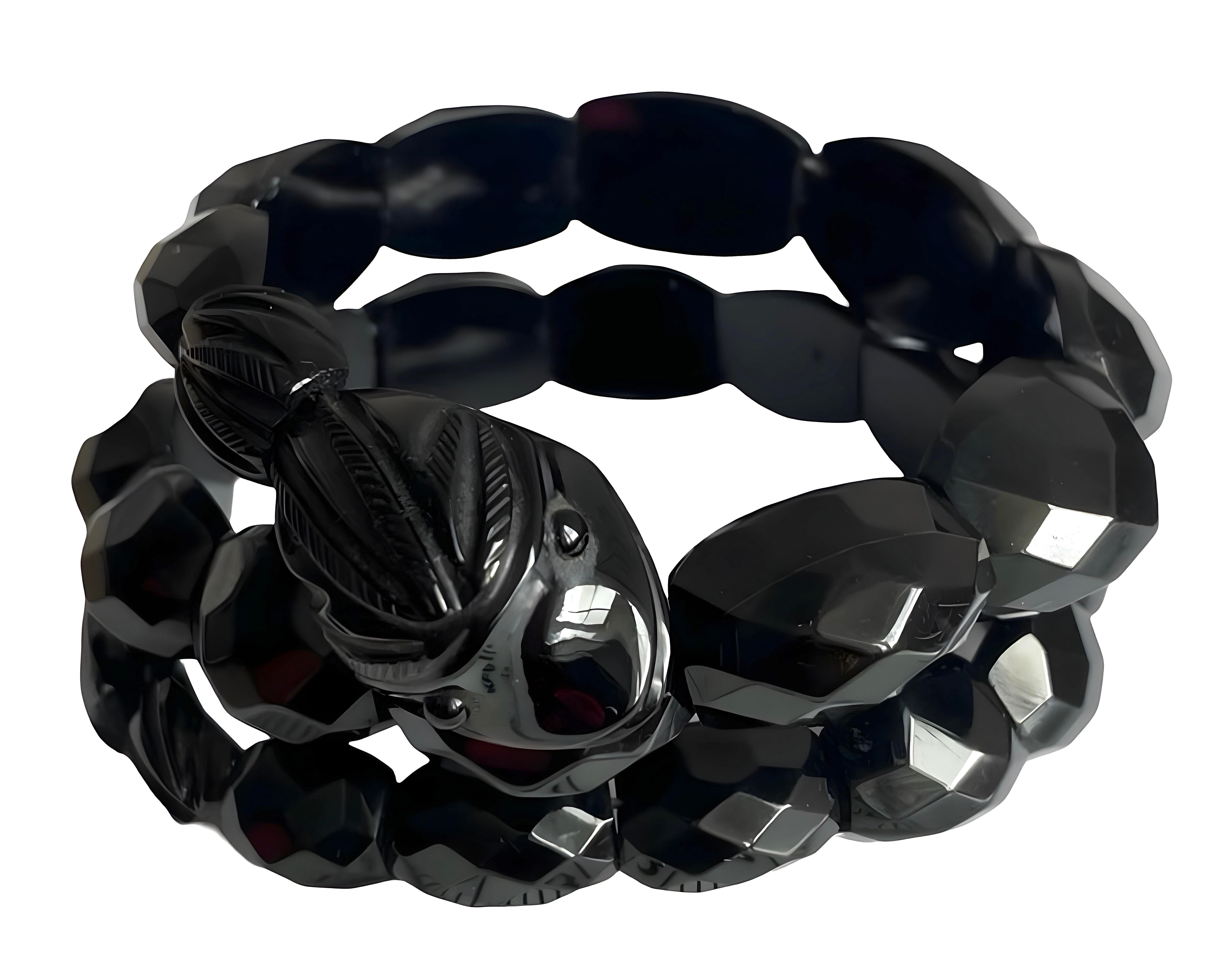 Antiguo brazalete victoriano Whitby Jet serpiente, cuentas facetadas, coleccionable Luto en Excelente estado para la venta en Kings Langley, GB