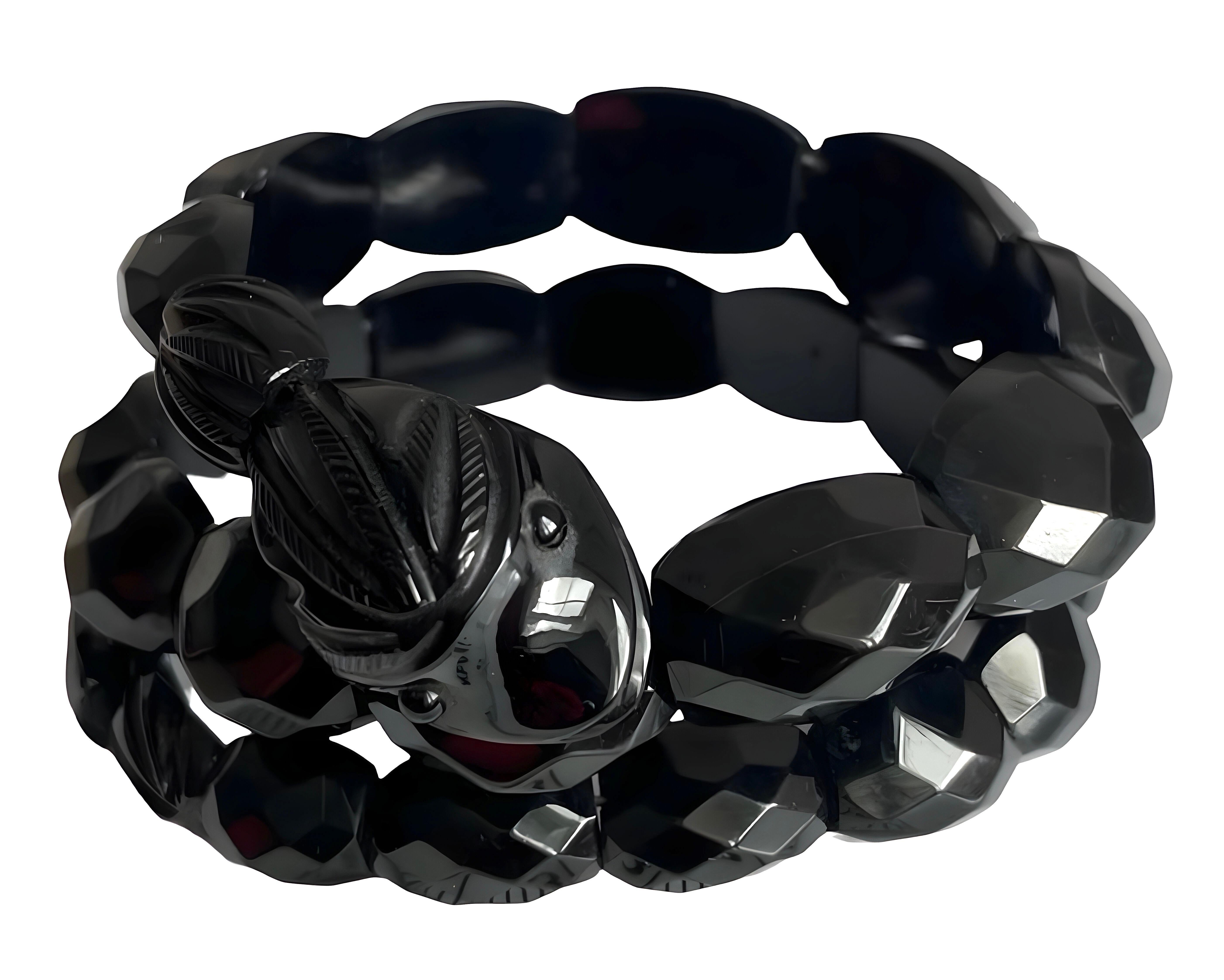 Antiguo brazalete victoriano Whitby Jet serpiente, cuentas facetadas, coleccionable Luto en venta 1