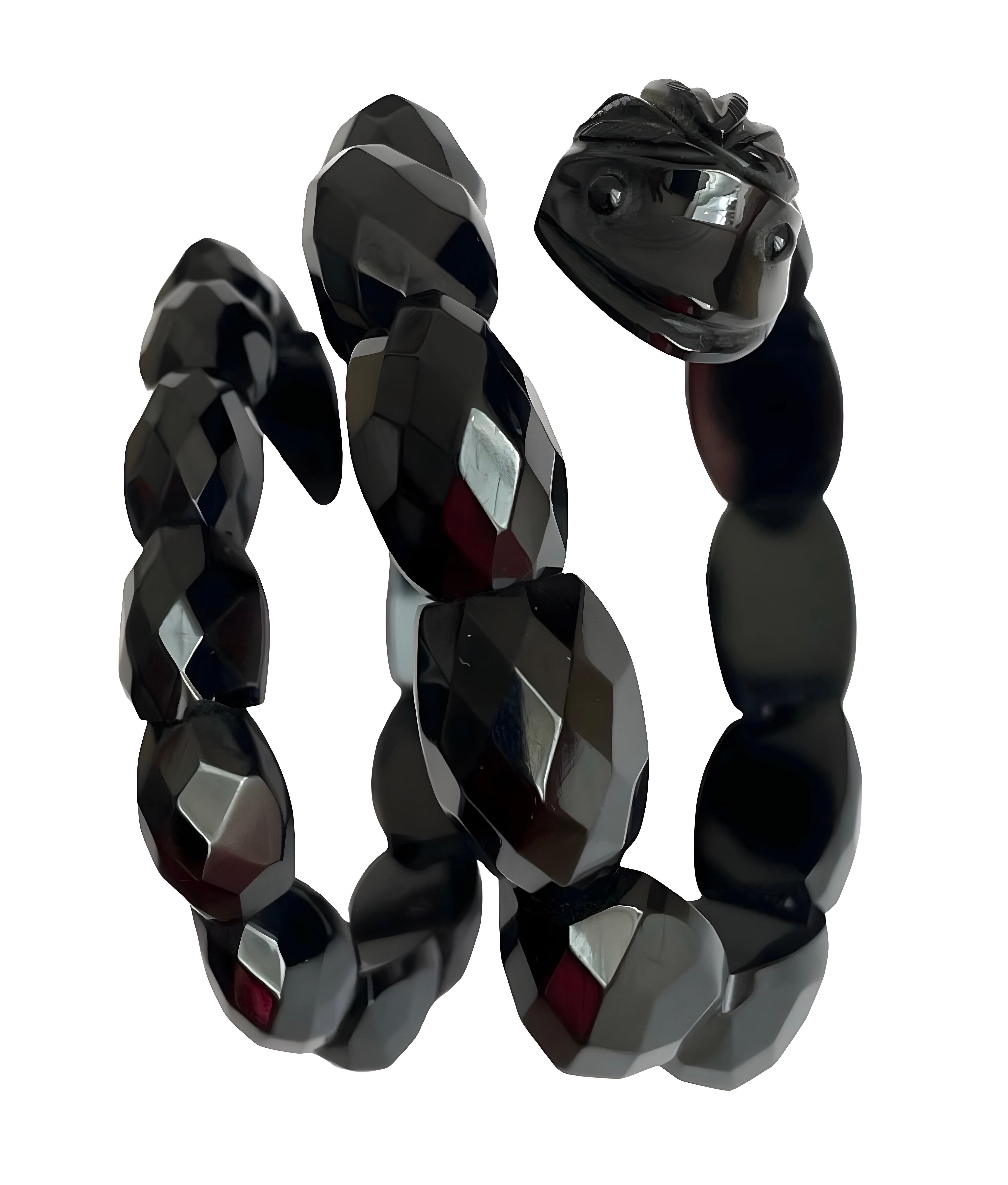 Antiguo brazalete victoriano Whitby Jet serpiente, cuentas facetadas, coleccionable Luto en venta 2