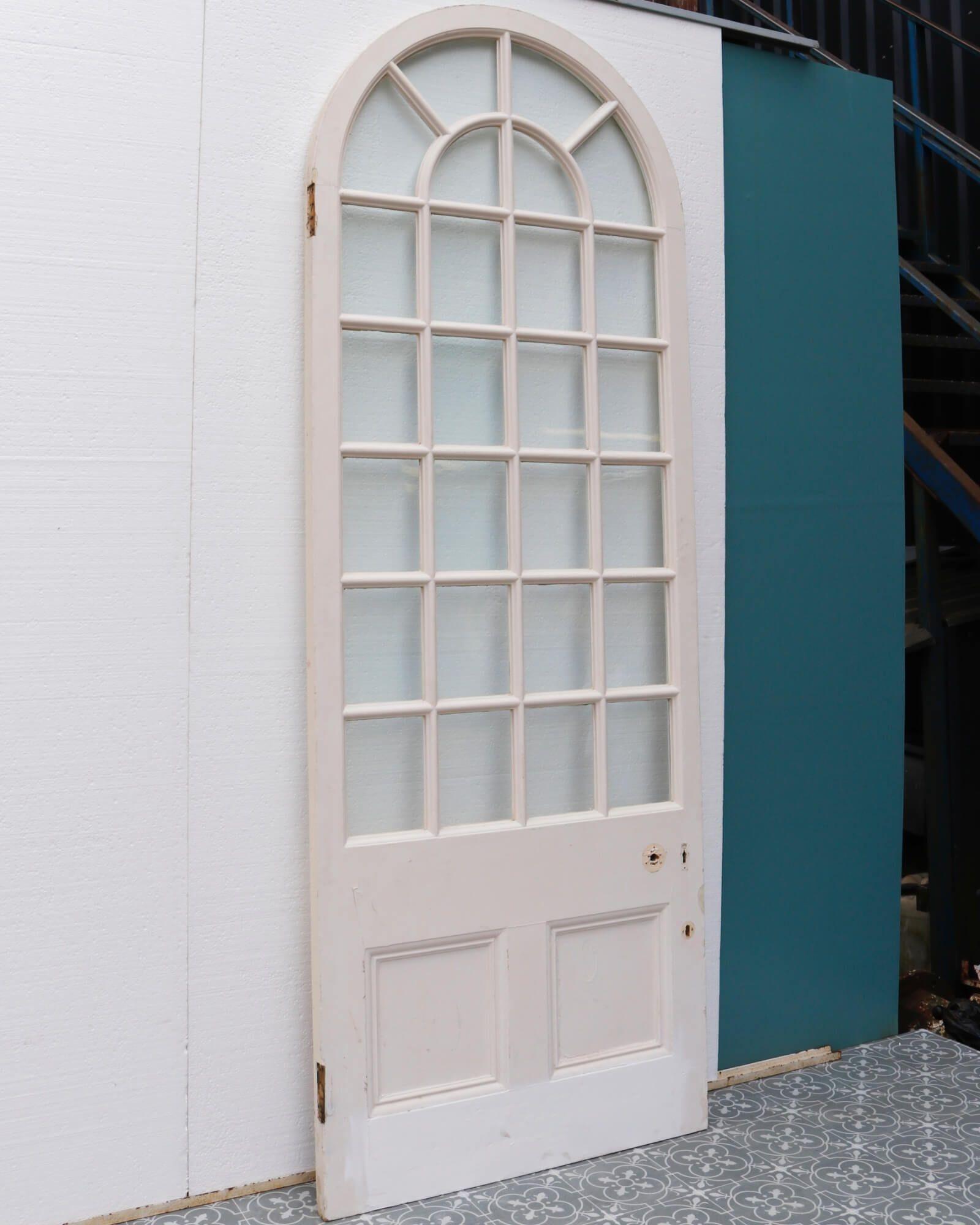 Regency Antique Victorian White Arched Glazed Door For Sale