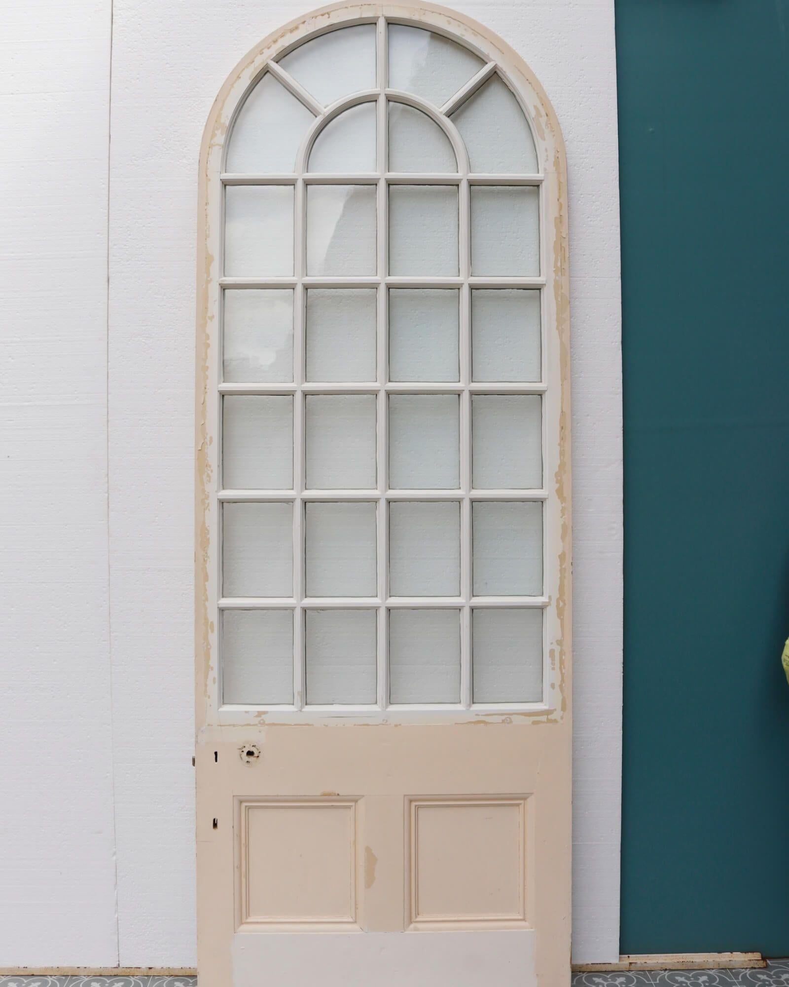 English Antique Victorian White Arched Glazed Door For Sale