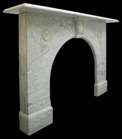 Antique Victorian White Carrara Arched Marble Fireplace Surround