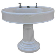 Antique Victorian White Cast Iron Porcelain Enamel Pedestal Bathroom Sink