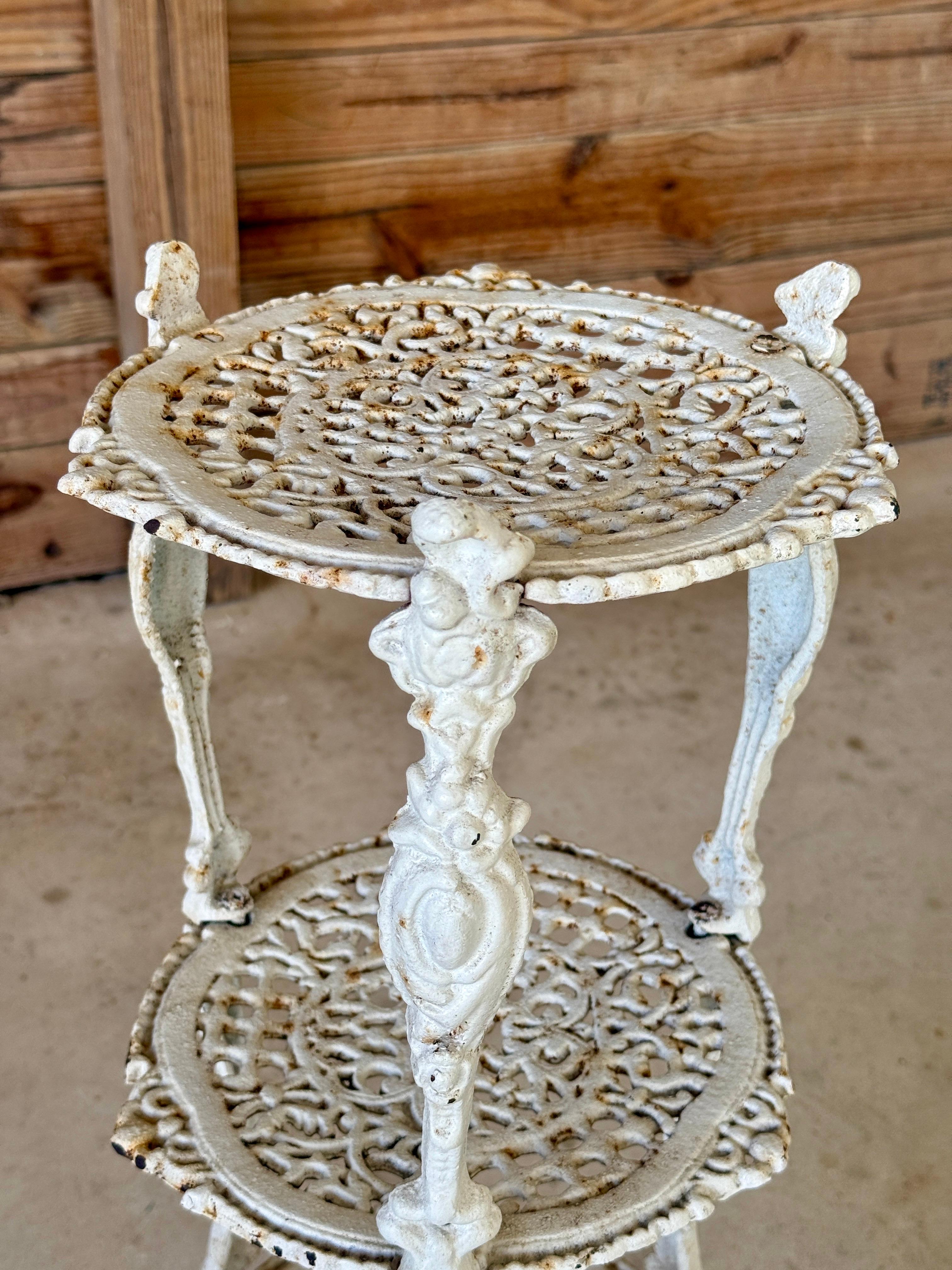 Antique Victorian White Cast Iron Three-Tier Plant Stand or Sellette For Sale 5