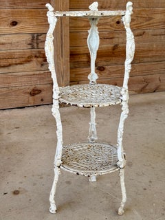 Antique Victorian White Cast Iron Three-Tier Plant Stand or Sellette