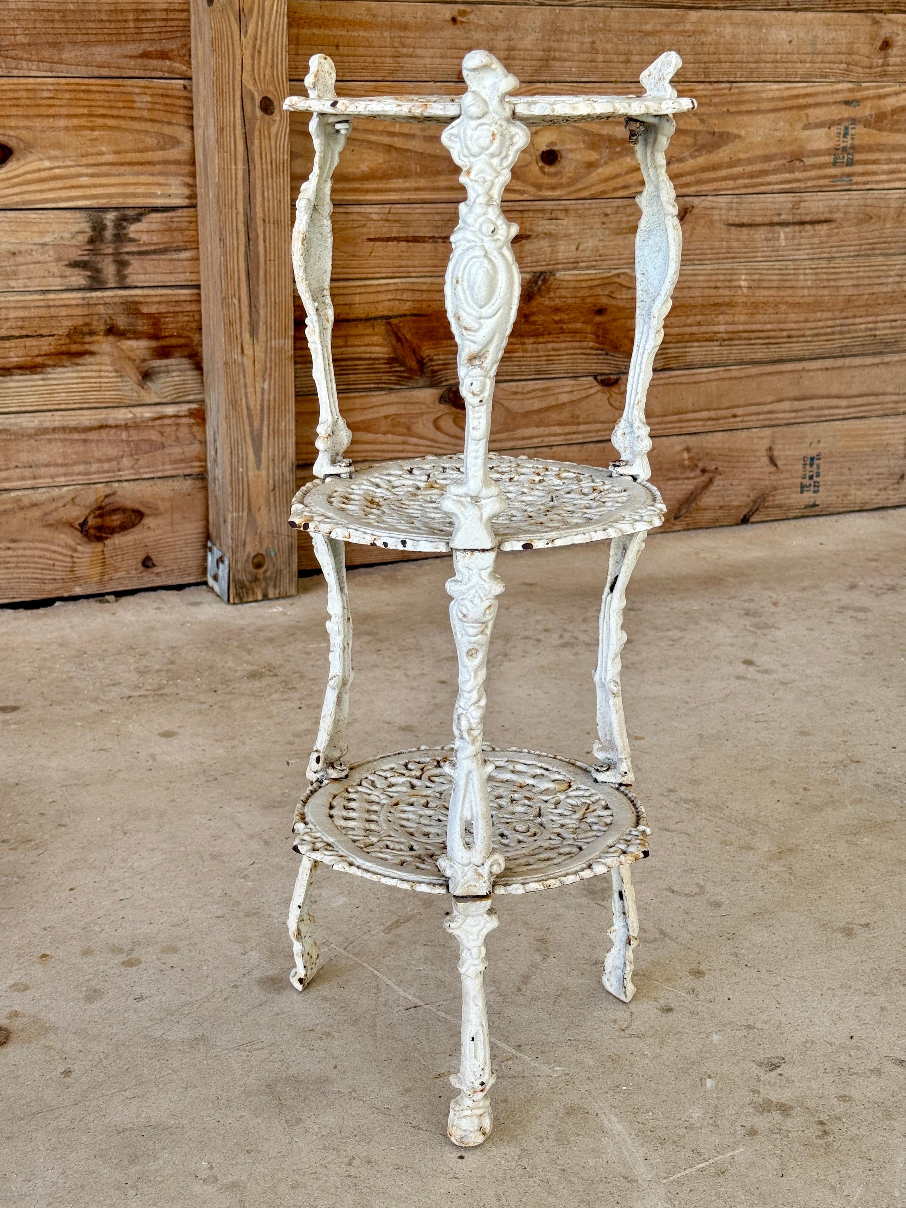 Regency Antique Victorian White Cast Iron Three-Tier Plant Stand or Sellette For Sale
