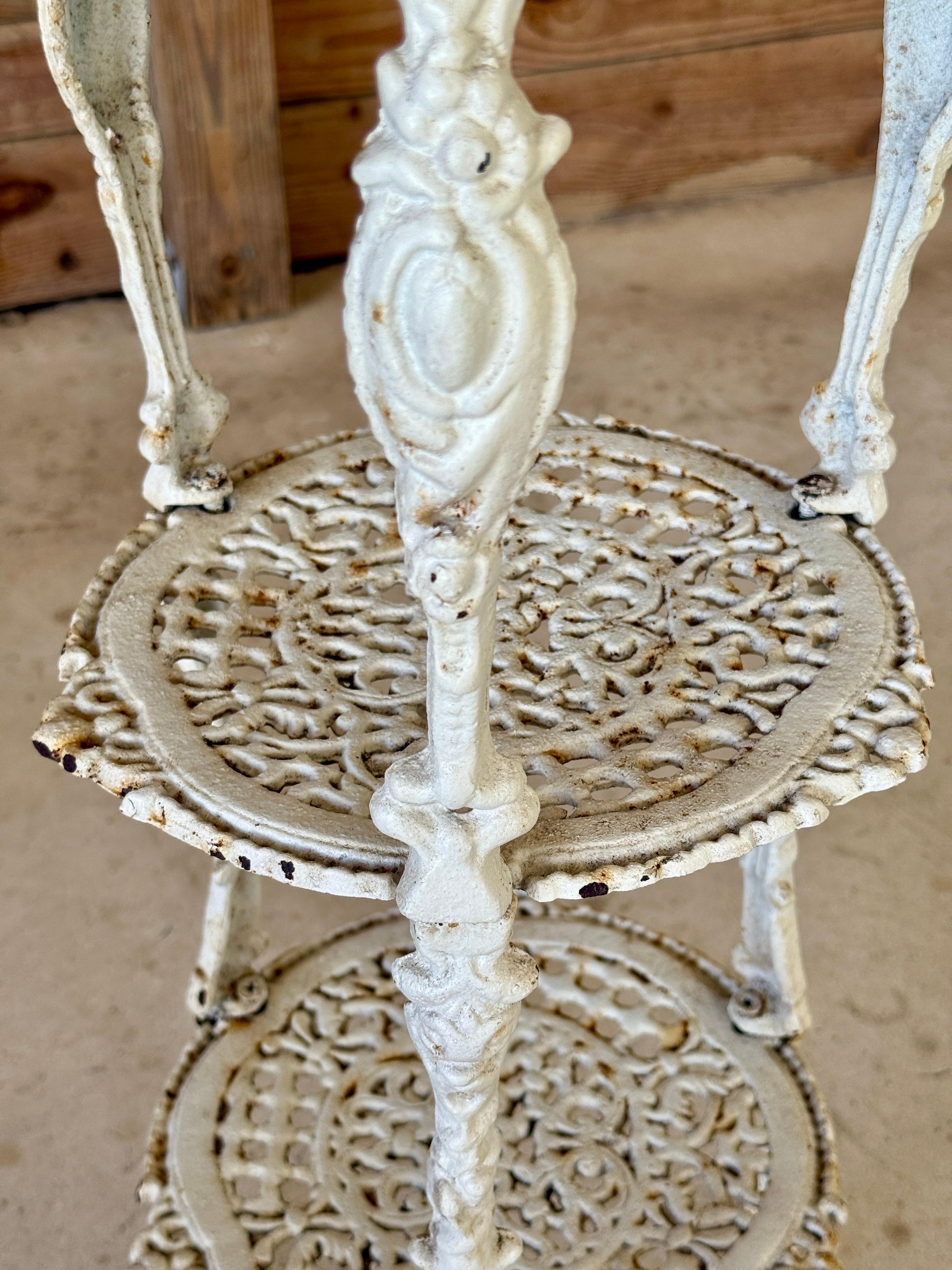 Antique Victorian White Cast Iron Three-Tier Plant Stand or Sellette For Sale 1