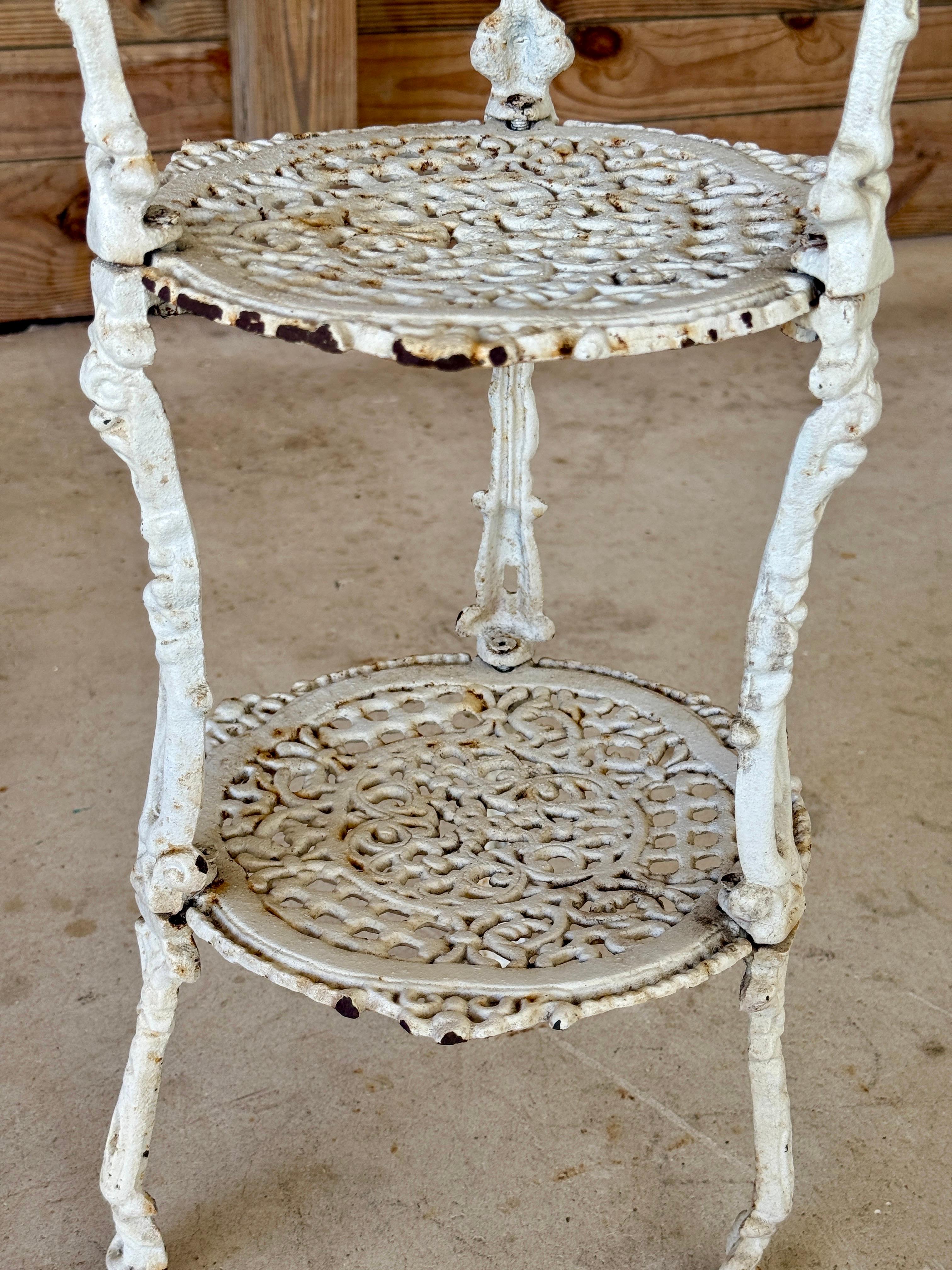 Antique Victorian White Cast Iron Three-Tier Plant Stand or Sellette For Sale 2