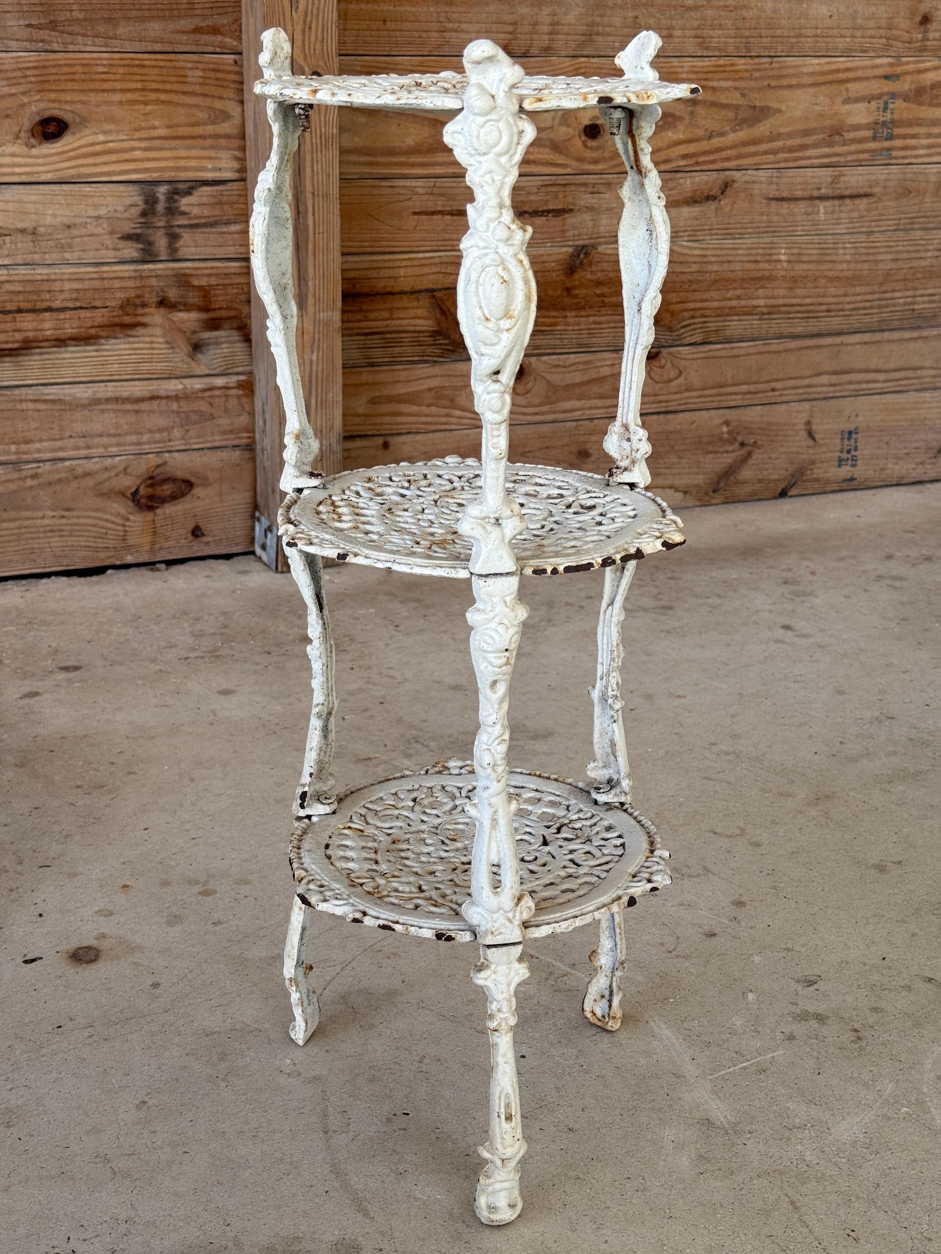 Antique Victorian White Cast Iron Three-Tier Plant Stand or Sellette For Sale 3