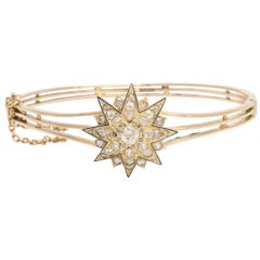 Antique Victorian White Diamond Enamel Star Bangle Bracelet