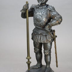 Antique Victorian White Metal Knight Statue C1890