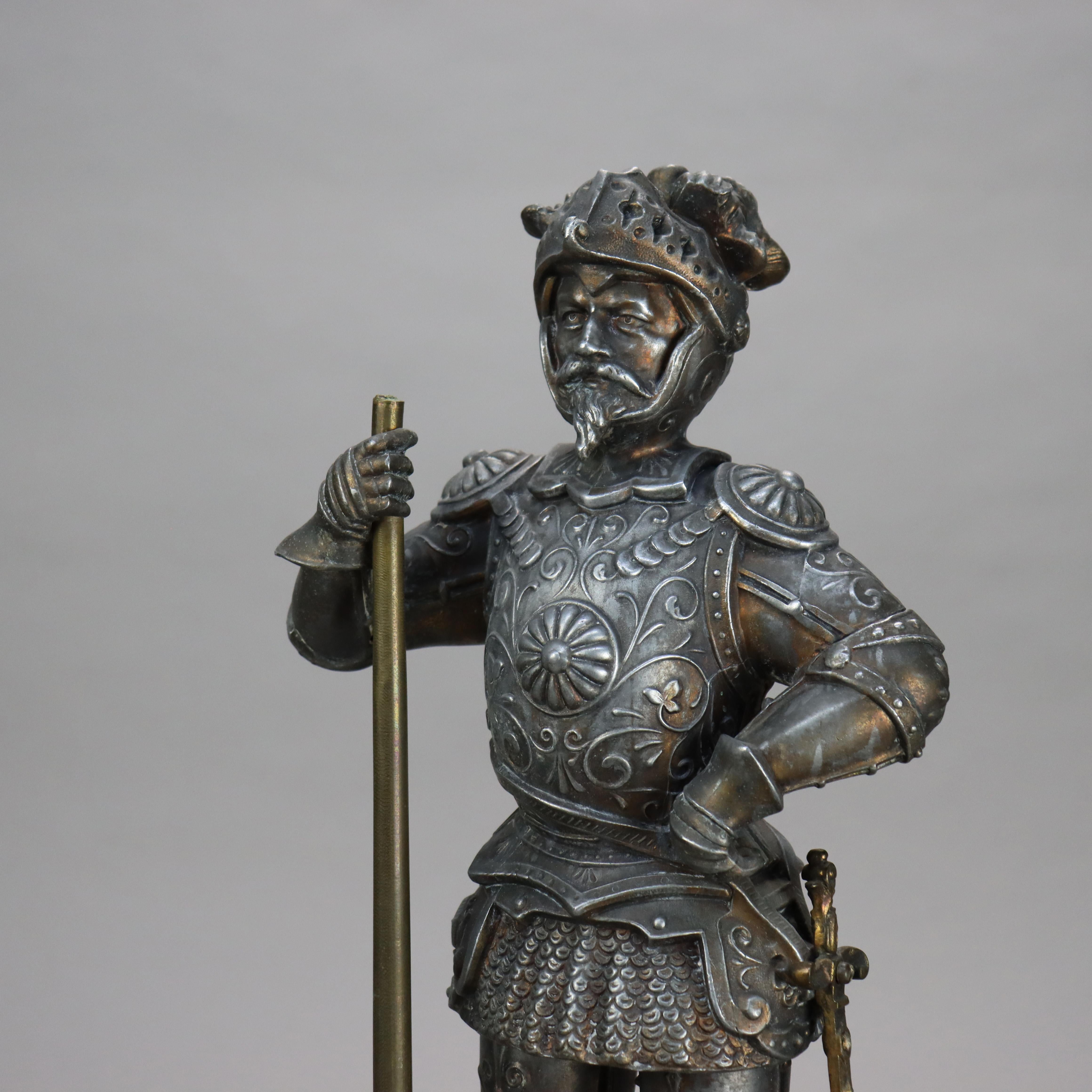 Antique Victorian White Metal Knight Statue C1890 In Good Condition In Big Flats, NY