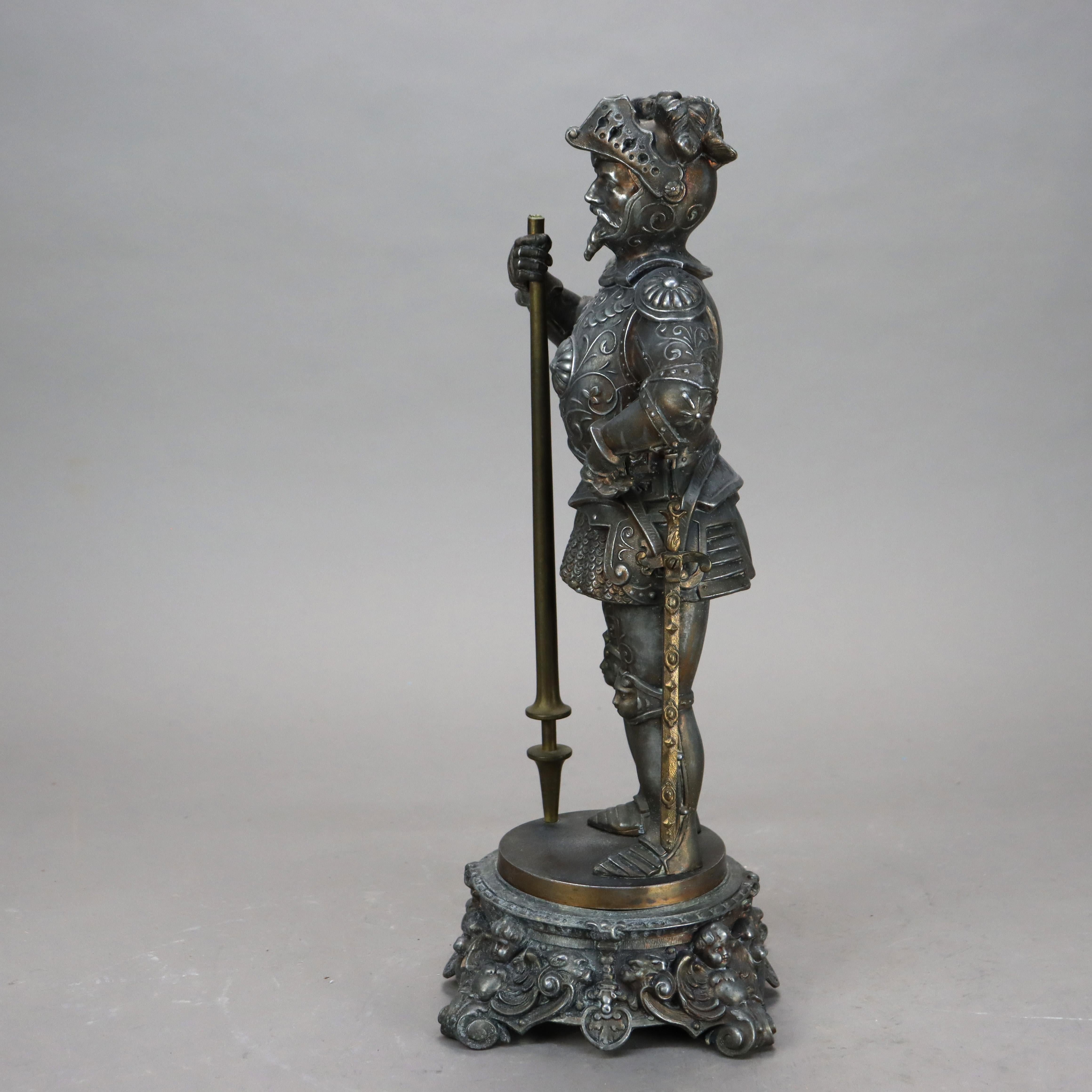 19th Century Antique Victorian White Metal Knight Statue C1890