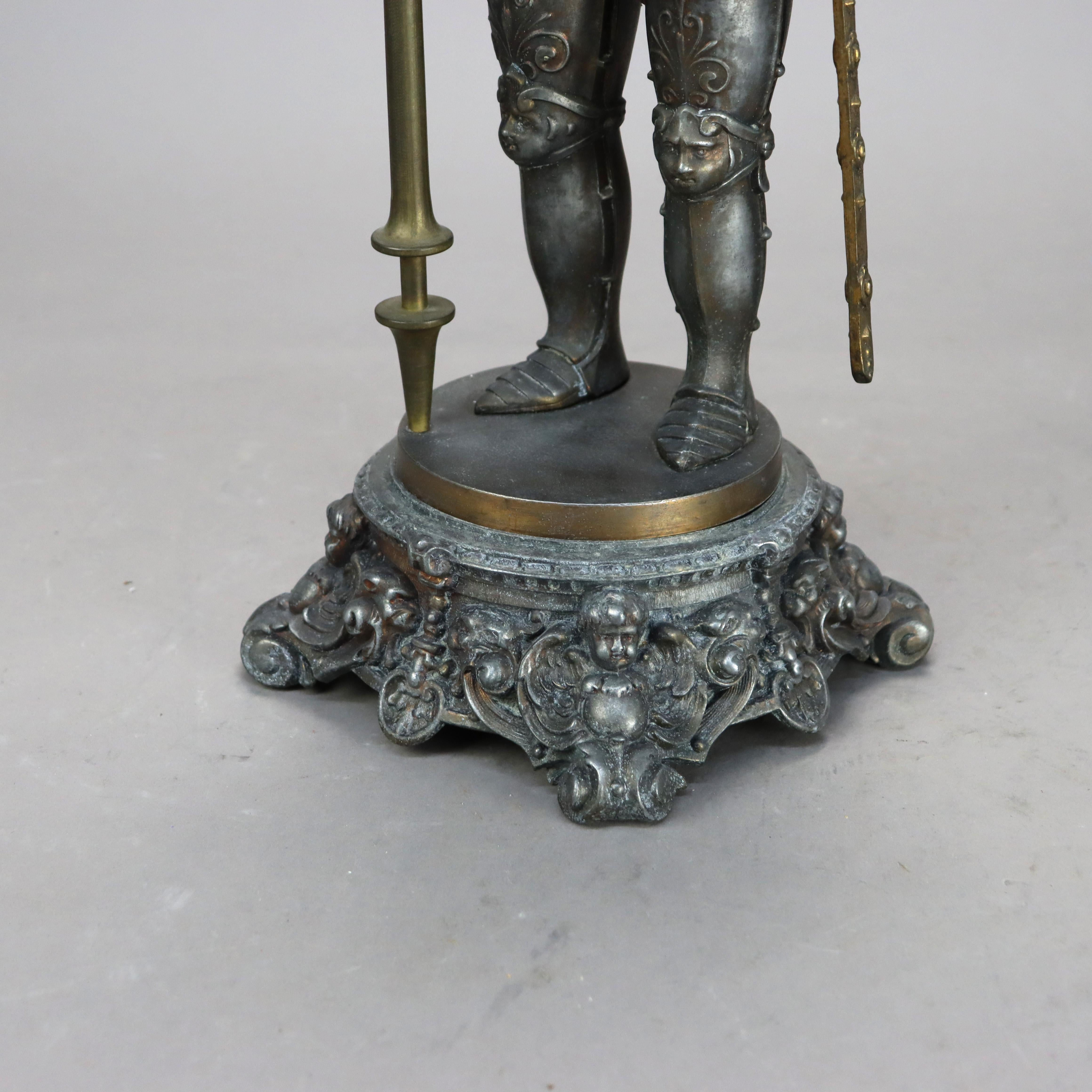 Antique Victorian White Metal Knight Statue C1890 1